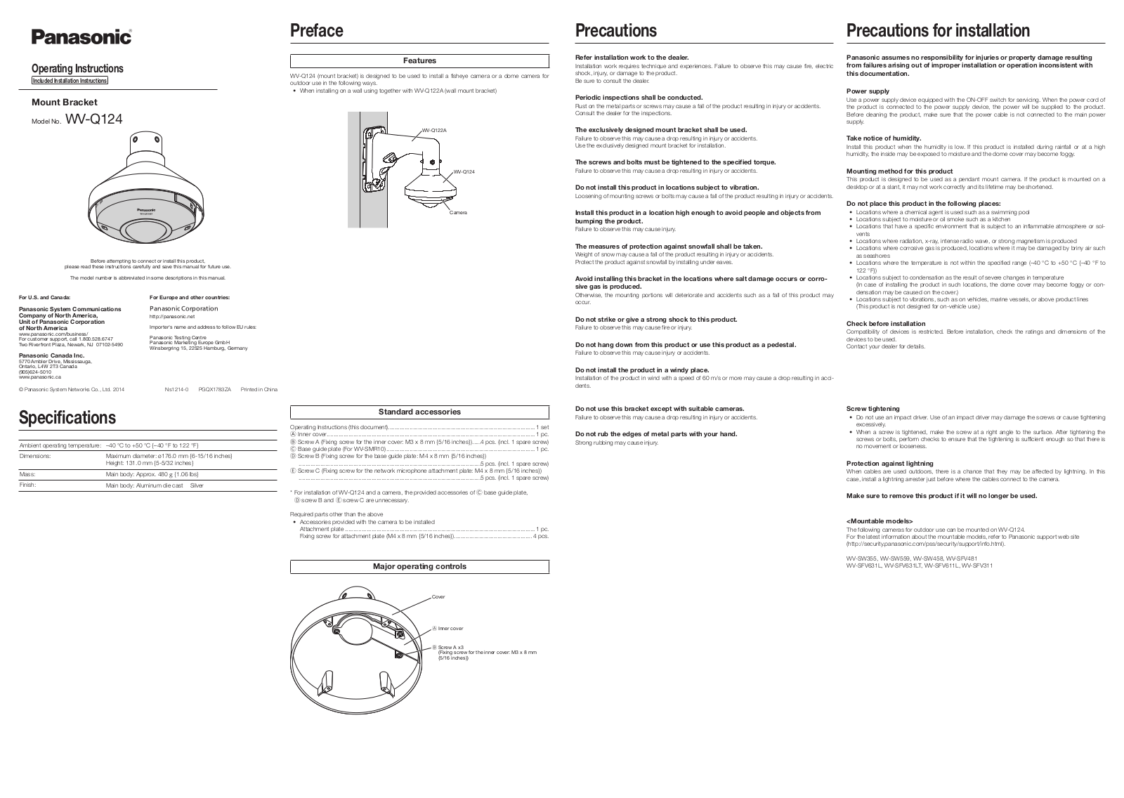 Panasonic WV-Q124 User Manual