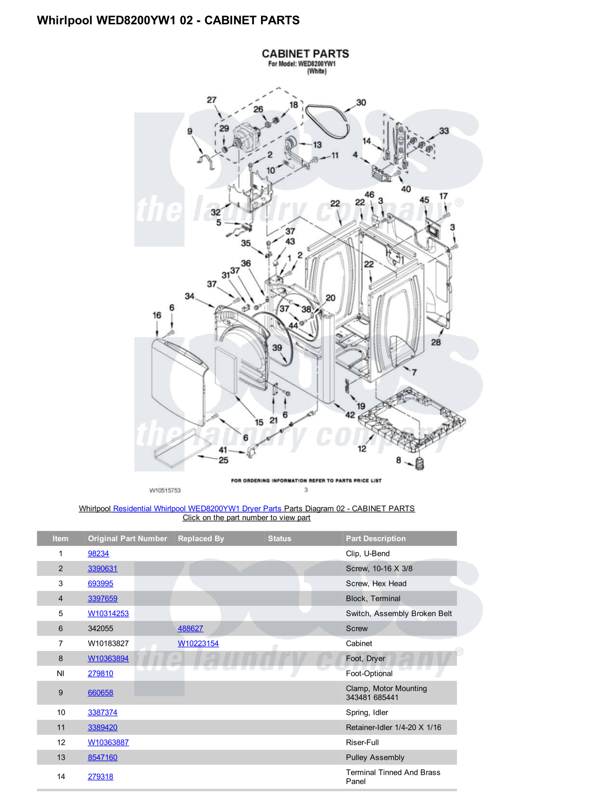 Whirlpool WED8200YW1 Parts Diagram