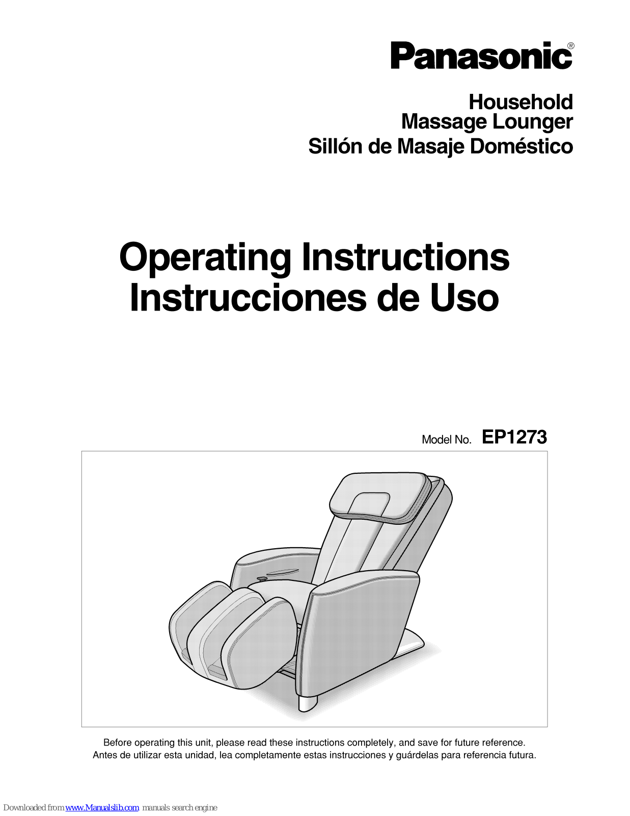 Panasonic EP1273 - MASSAGE LOUNGER Operating Instructions Manual