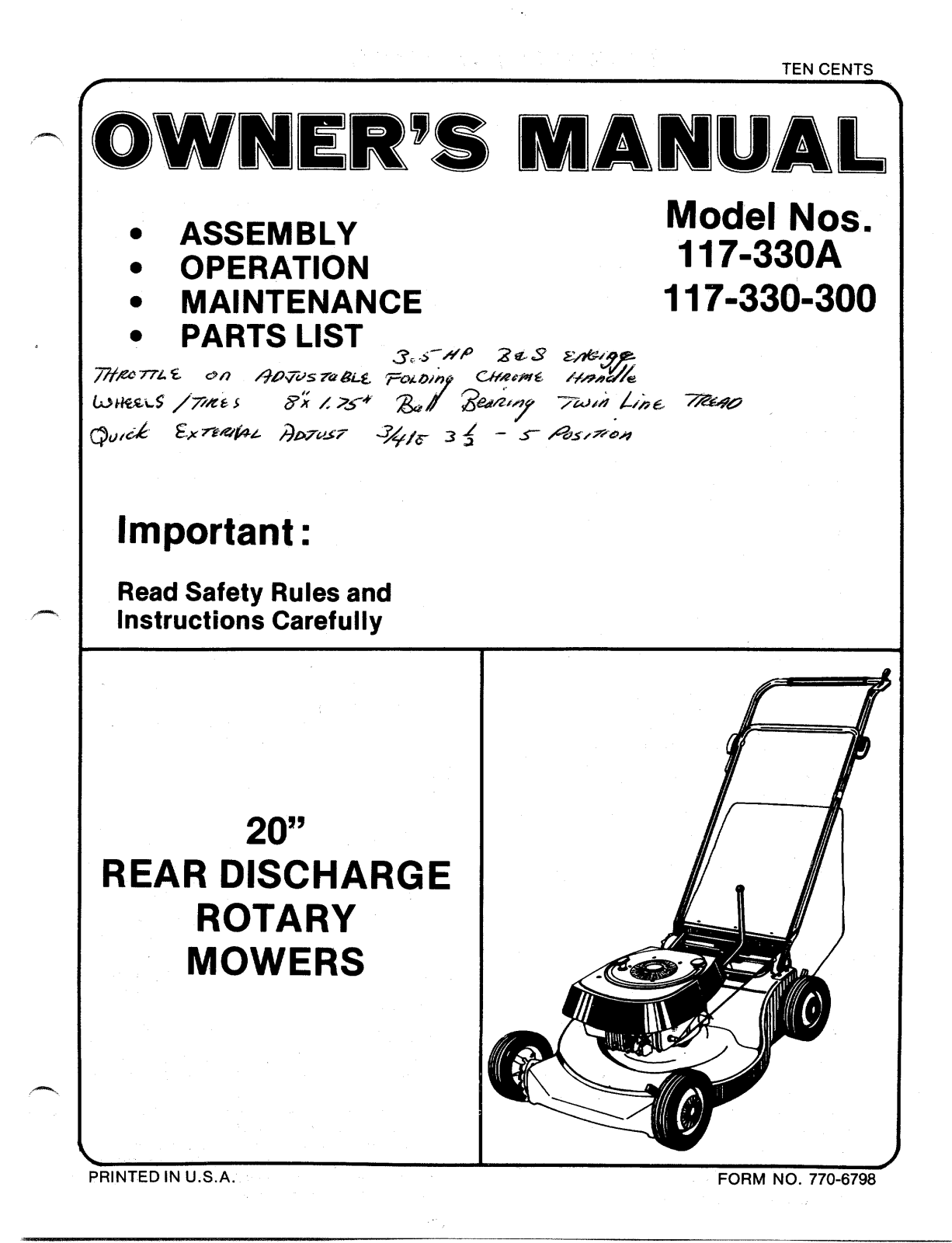 Mtd 117-330a, 117-330-300 owners Manual