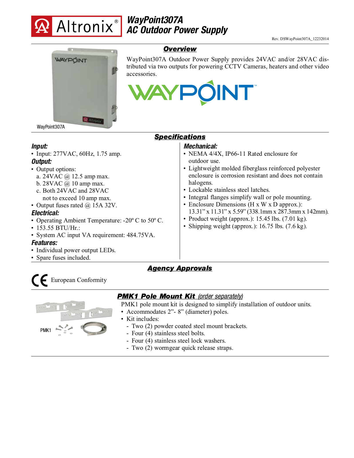 Altronix WayPoint307A Specsheet