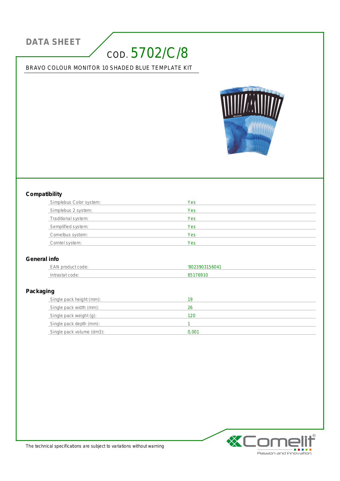 Comelit 5702-C-7 Specsheet