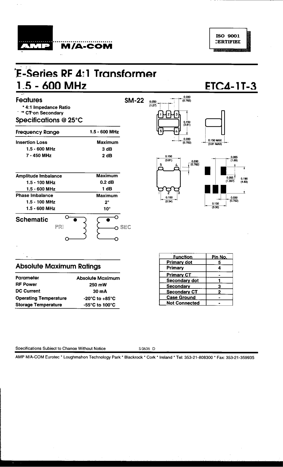 MACOM ETC4-1T-3 Datasheet