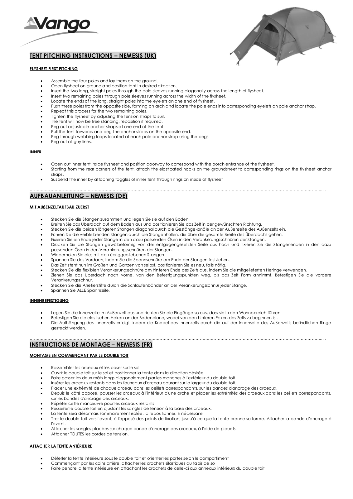 Vango Nemesis 300, Nemesis 200 User Manual