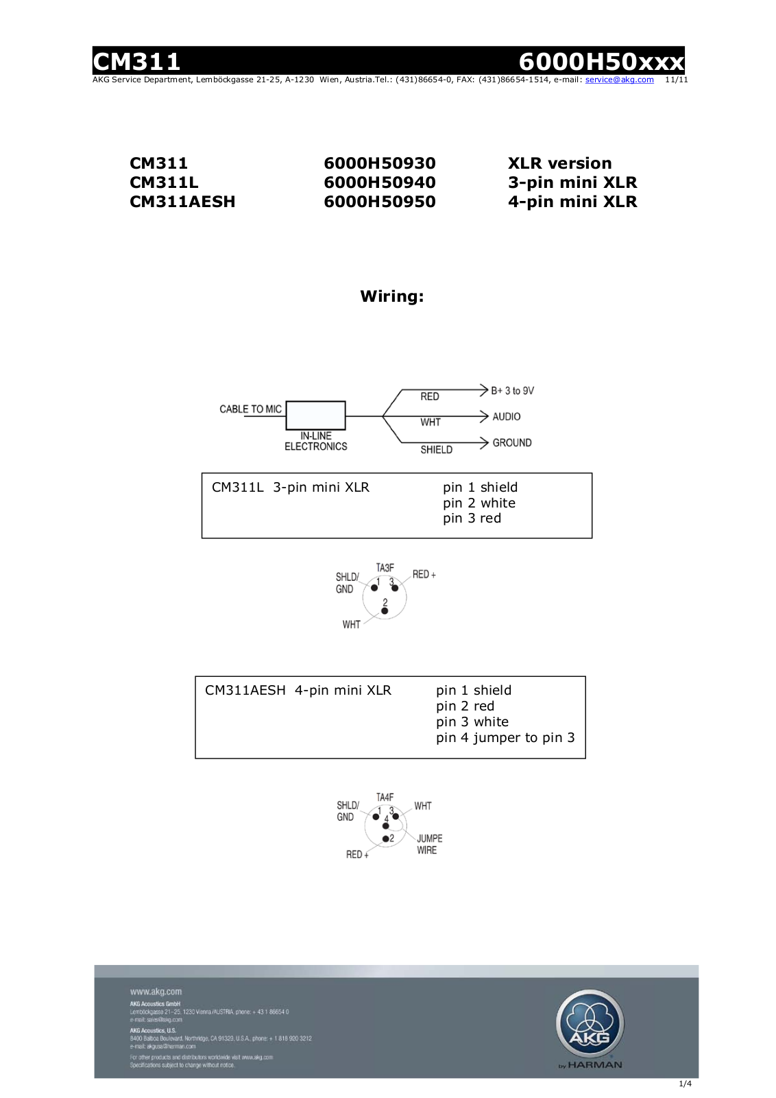 AKG CM311, CM311AESH User Manual