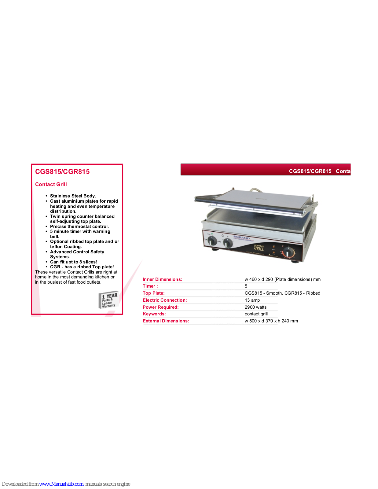 ROBAND CGR815, CGS815 Datasheet - ManualMachine.com