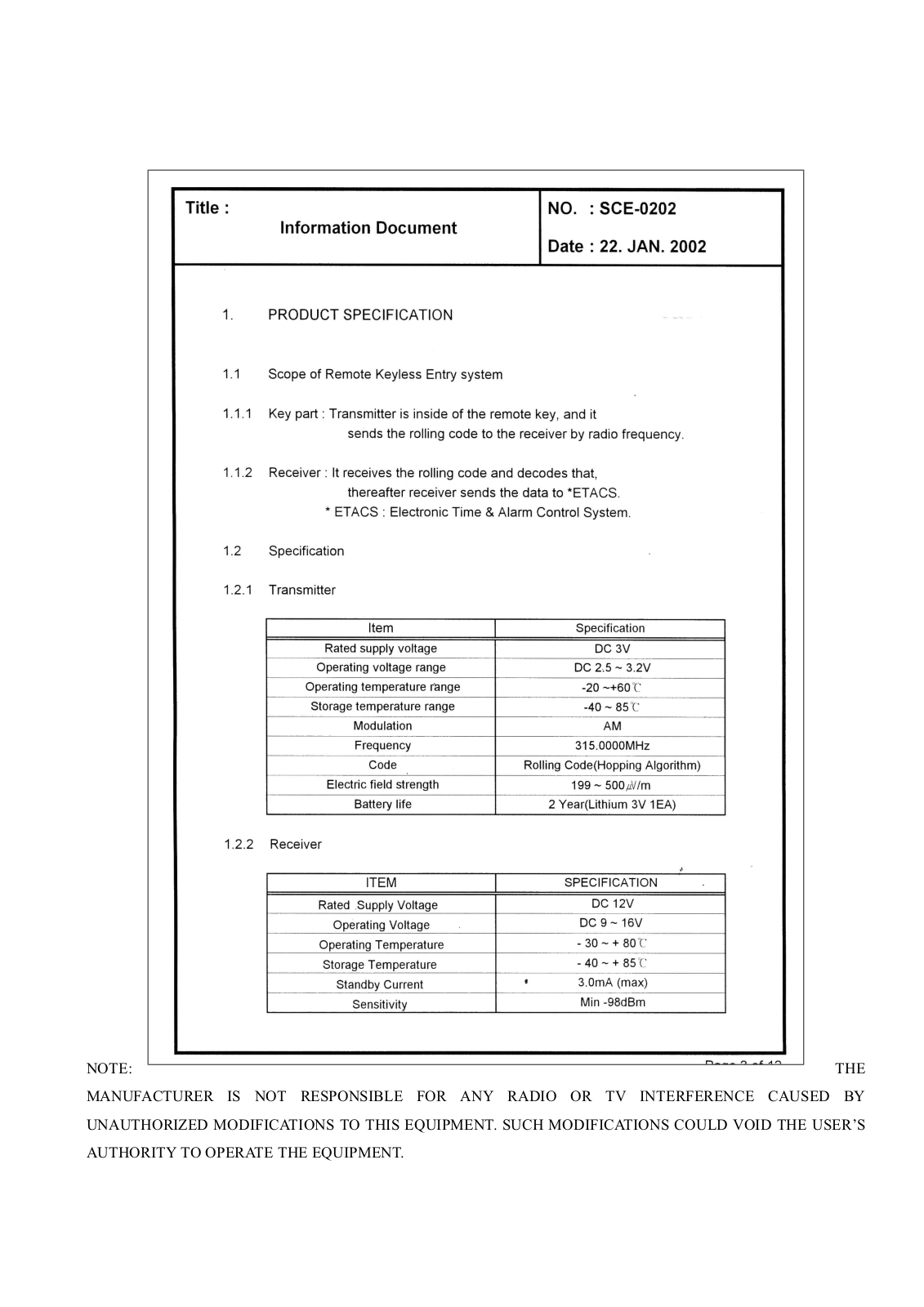 MOBASE ELECTRONICS SKS 005TX User Manual