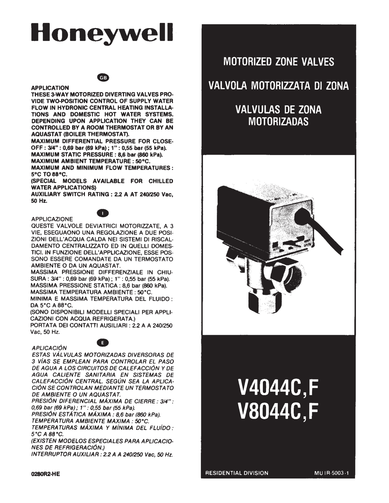 Honeywell V4044C-F, V8044C-F Manual