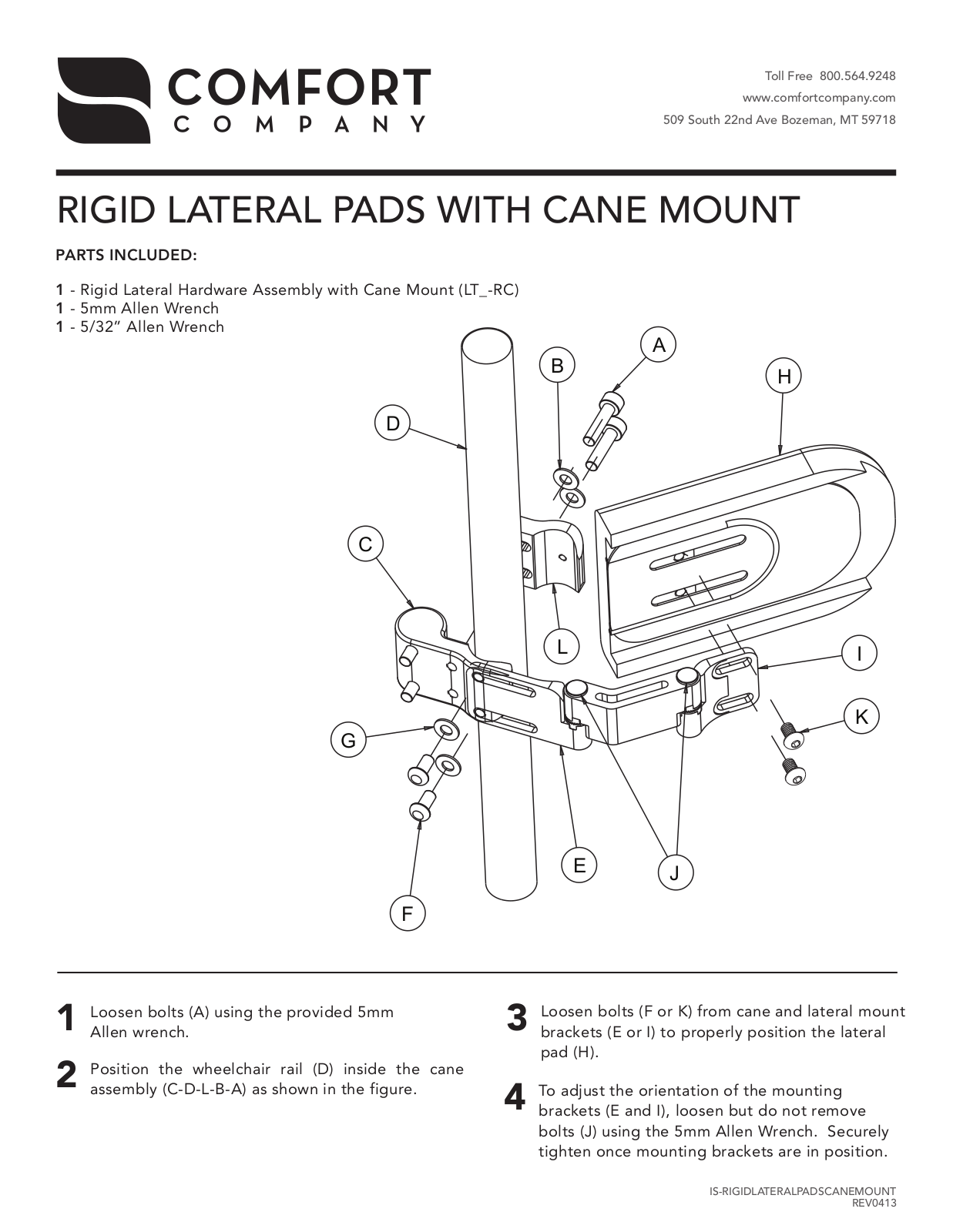 Comfort Company Rigid Lateral Pads Cane Mount User Manual