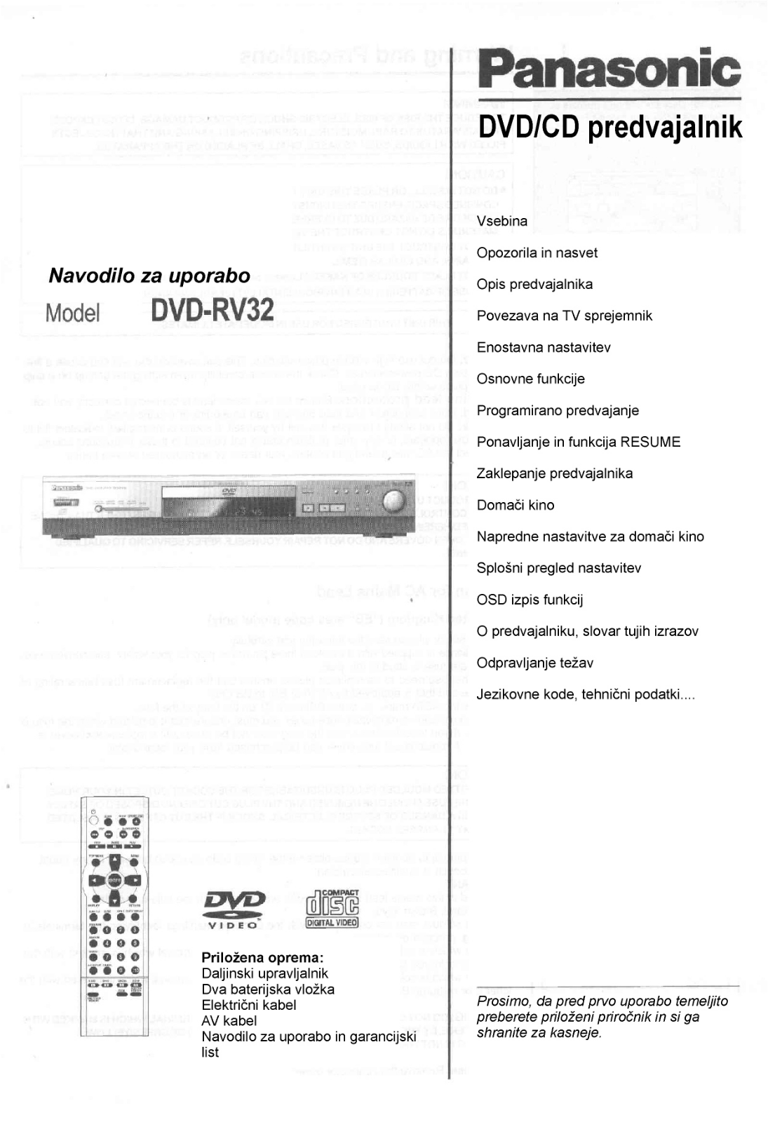 Panasonic DVD-RV32 User Manual