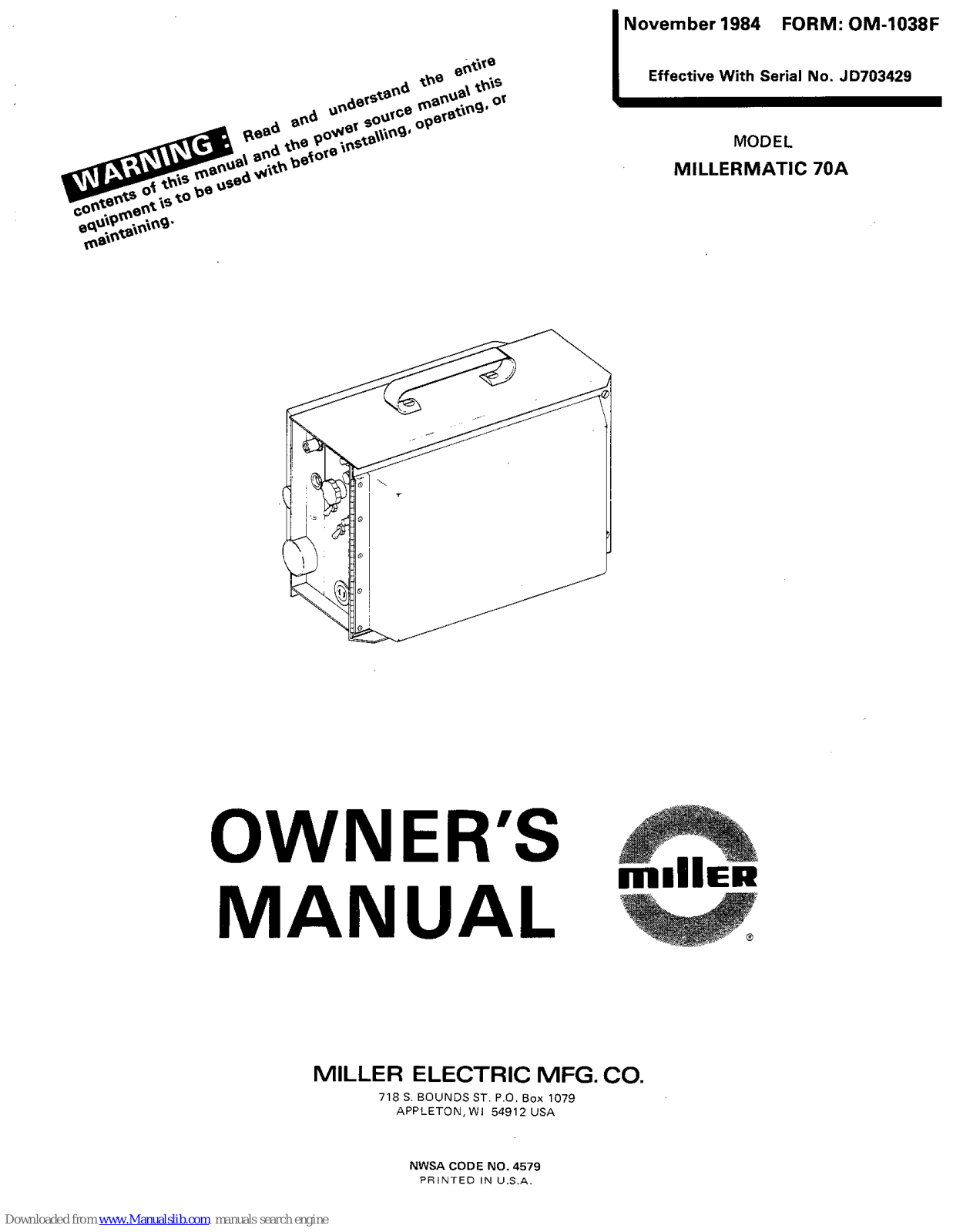 Miller MILLERMATIC 70A Owner's Manual