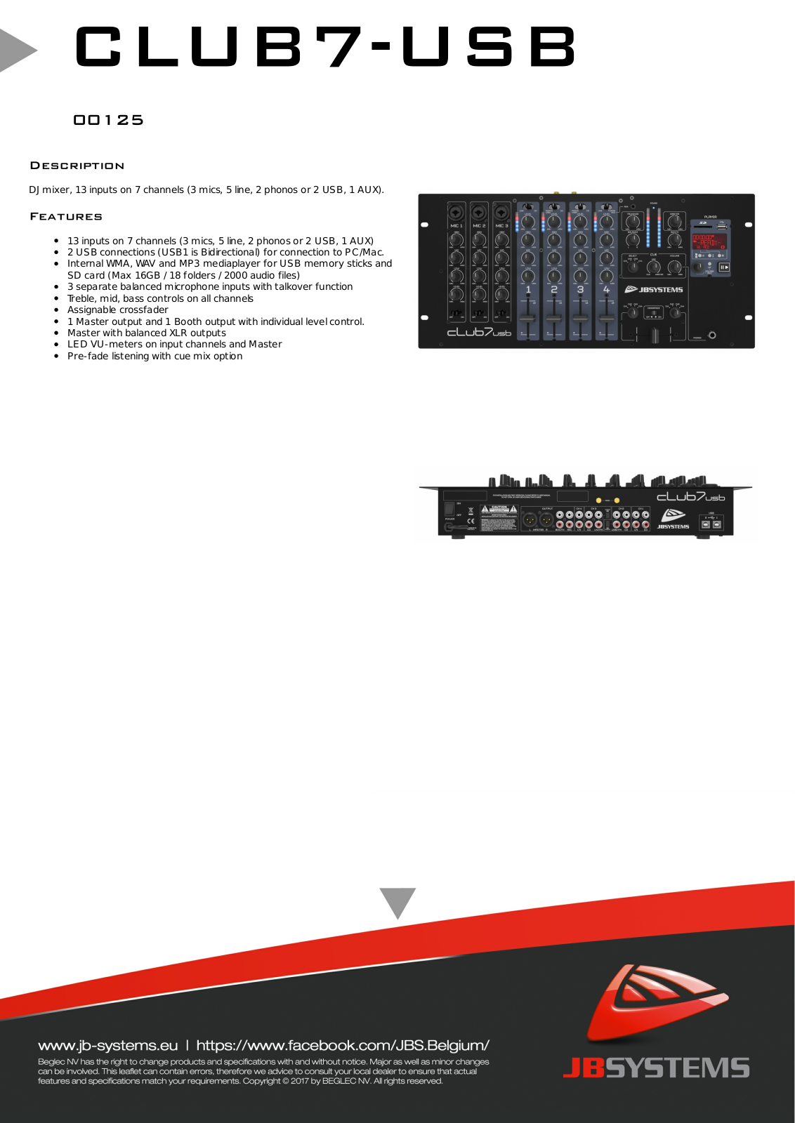 JB Systems Club 7 USB User Manual