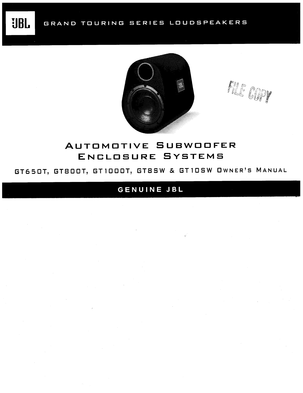 Jbl GT1000T, GT10SW, GT800T, GT8SW User Manual