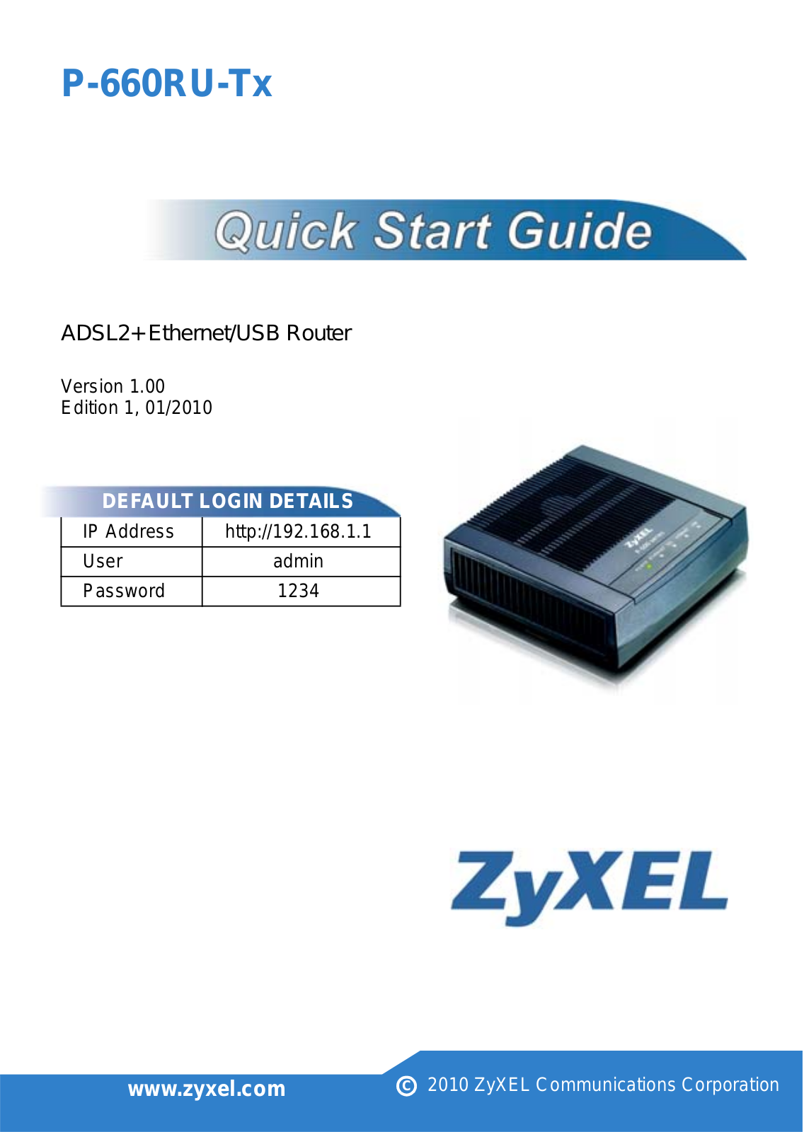 ZyXEL P-660RU-Tx Quick start Guide