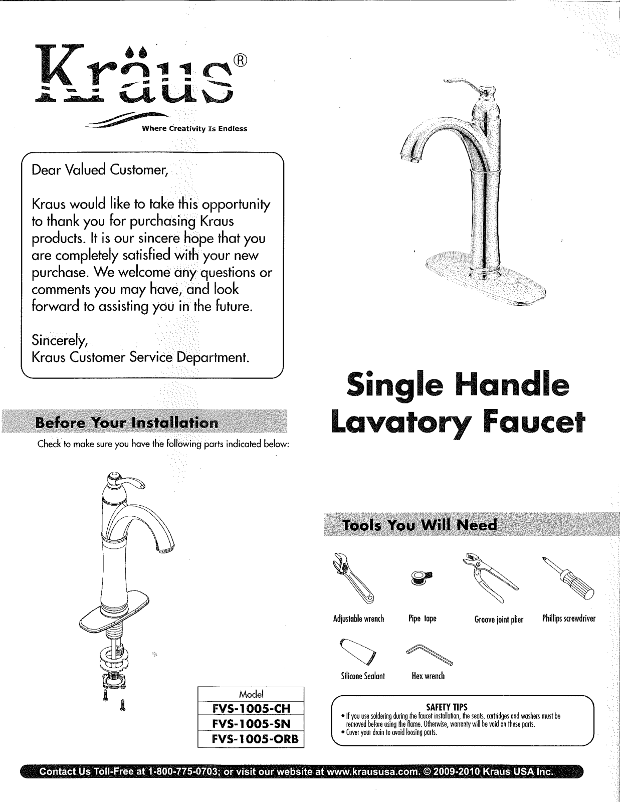 Kraus CGV39119MM1005CH Installation manual