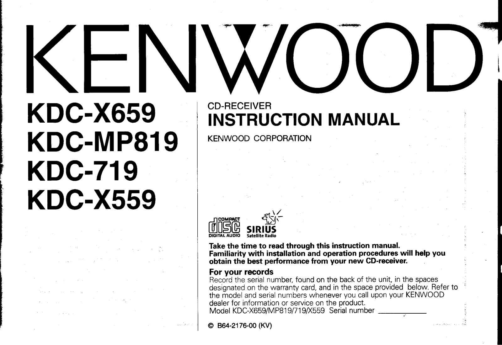 Kenwood KDC-X559, KDC-X659, KDC-MP819, KDC-719 Owner's Manual