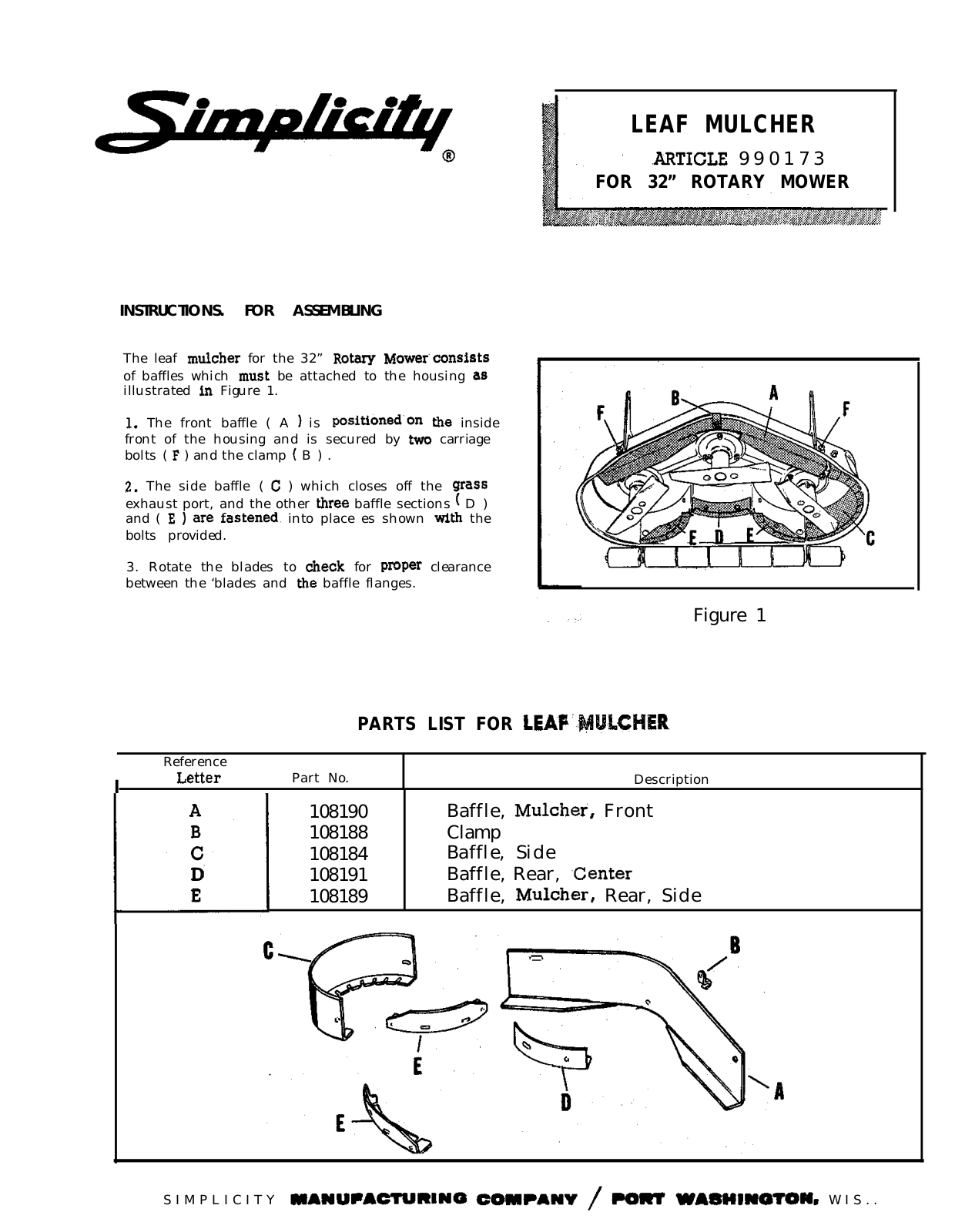 Simplicity Rotary Mower User Manual