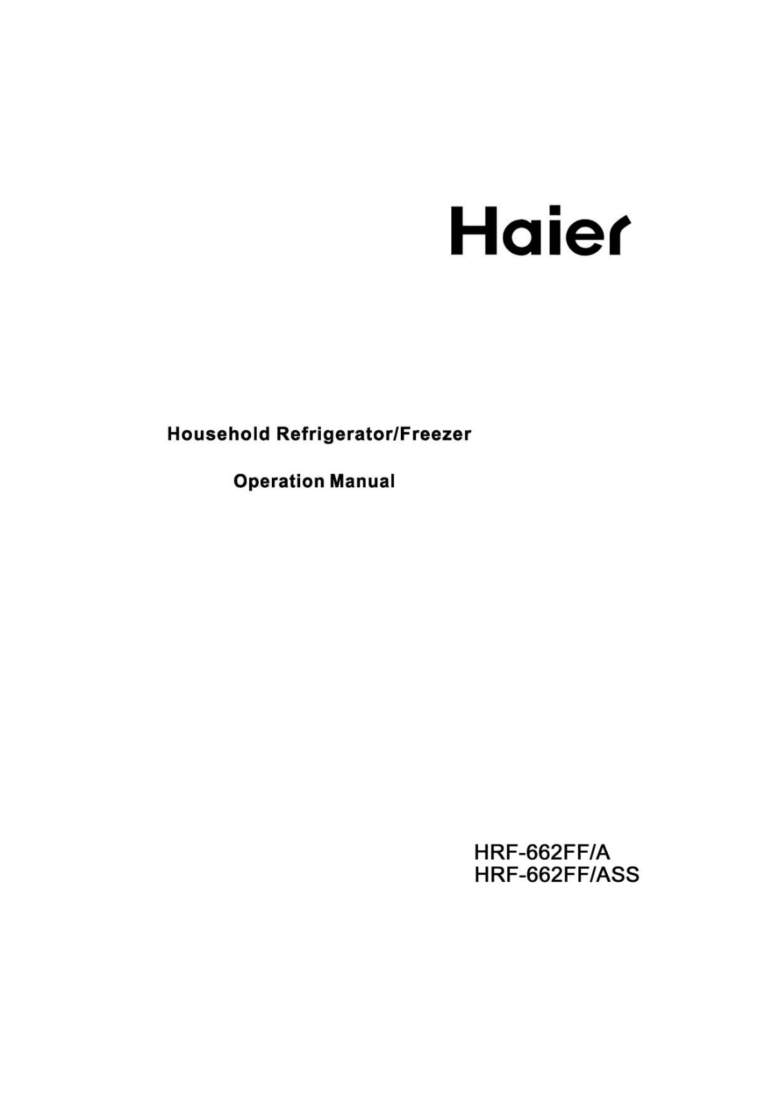 Haier HRF-662FF-ASS, HRF-662FF-A User Manual