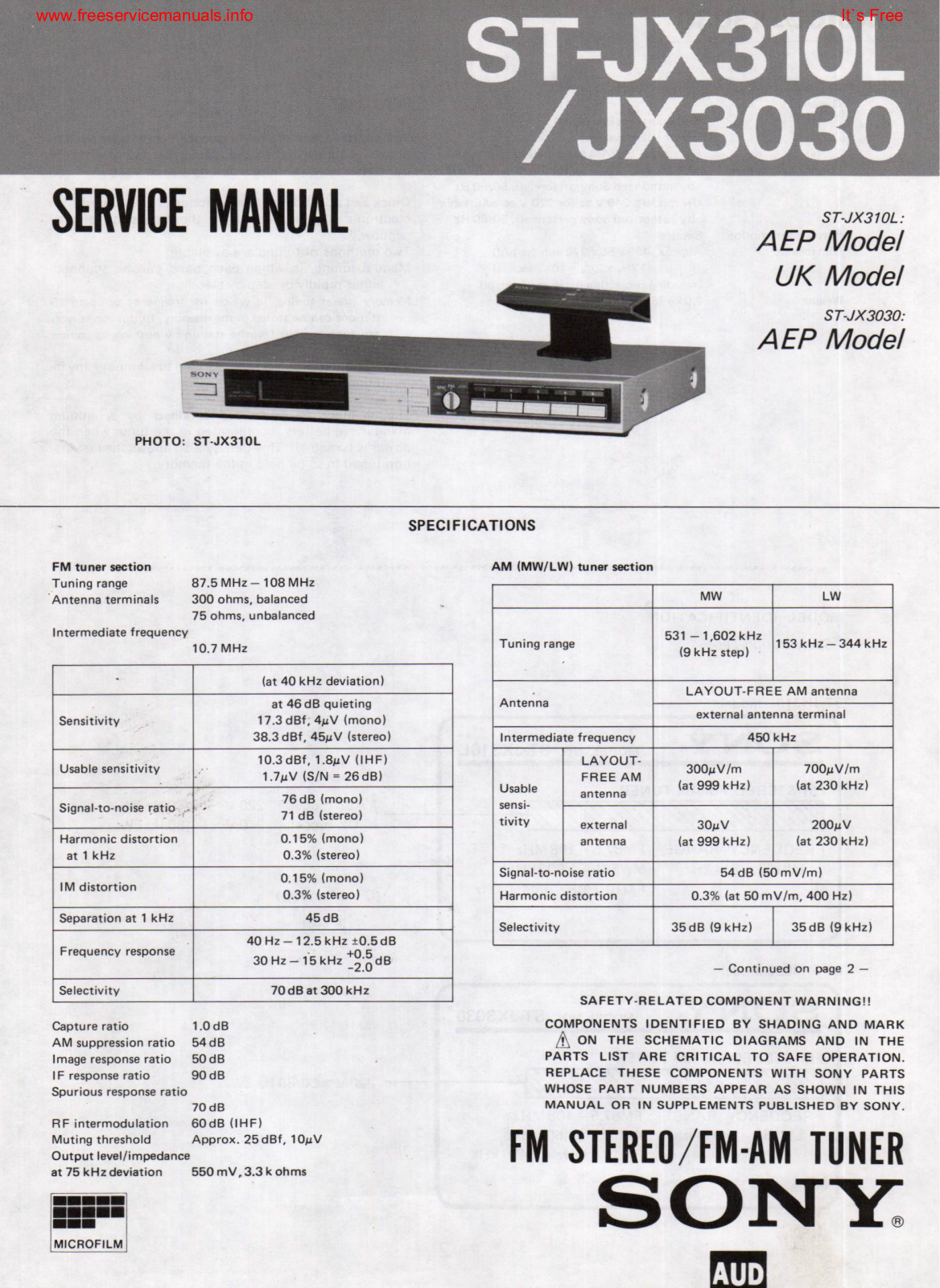 Sony ST-JX310L, ST-JX3030 Schematic