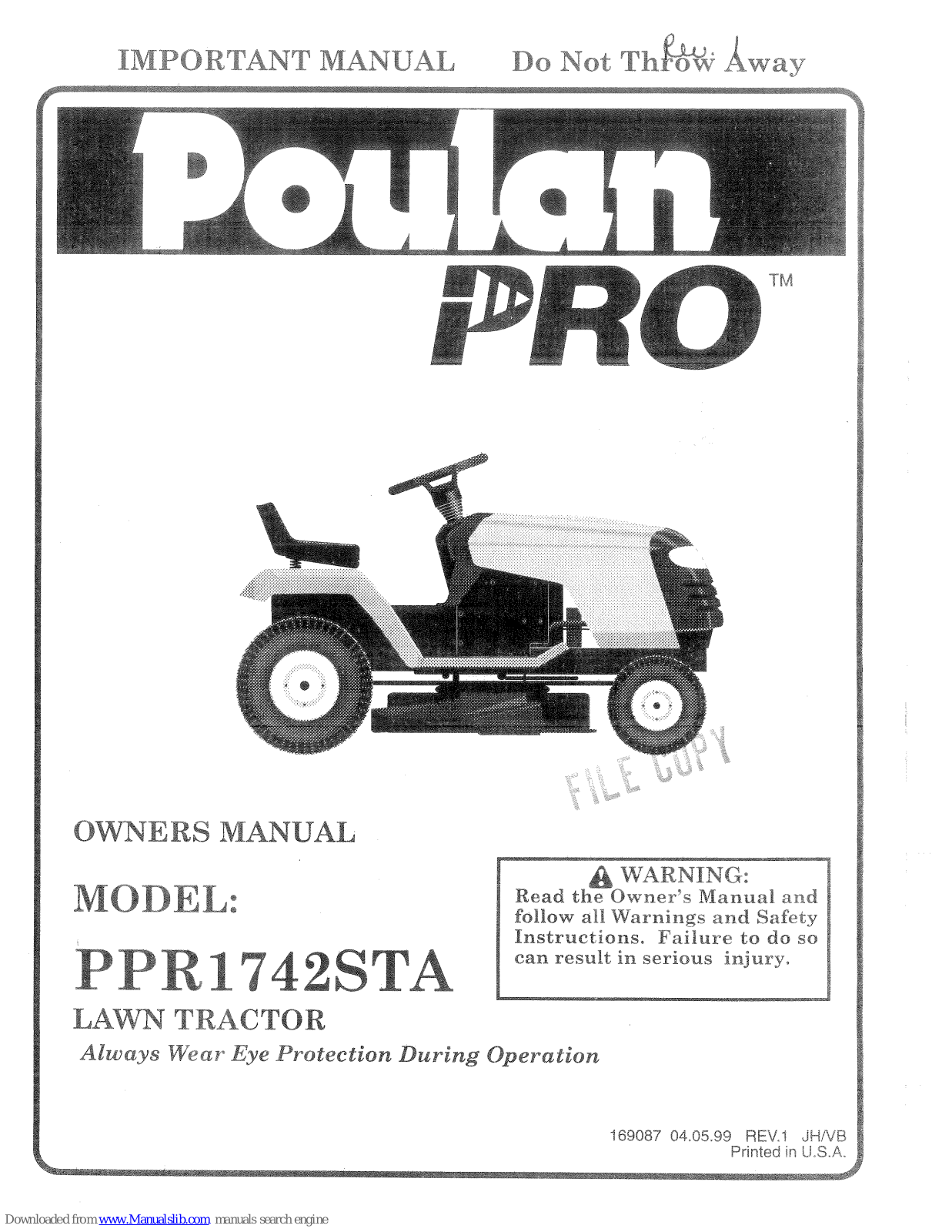 Poulan Pro PPR1742STA Owner's Manual