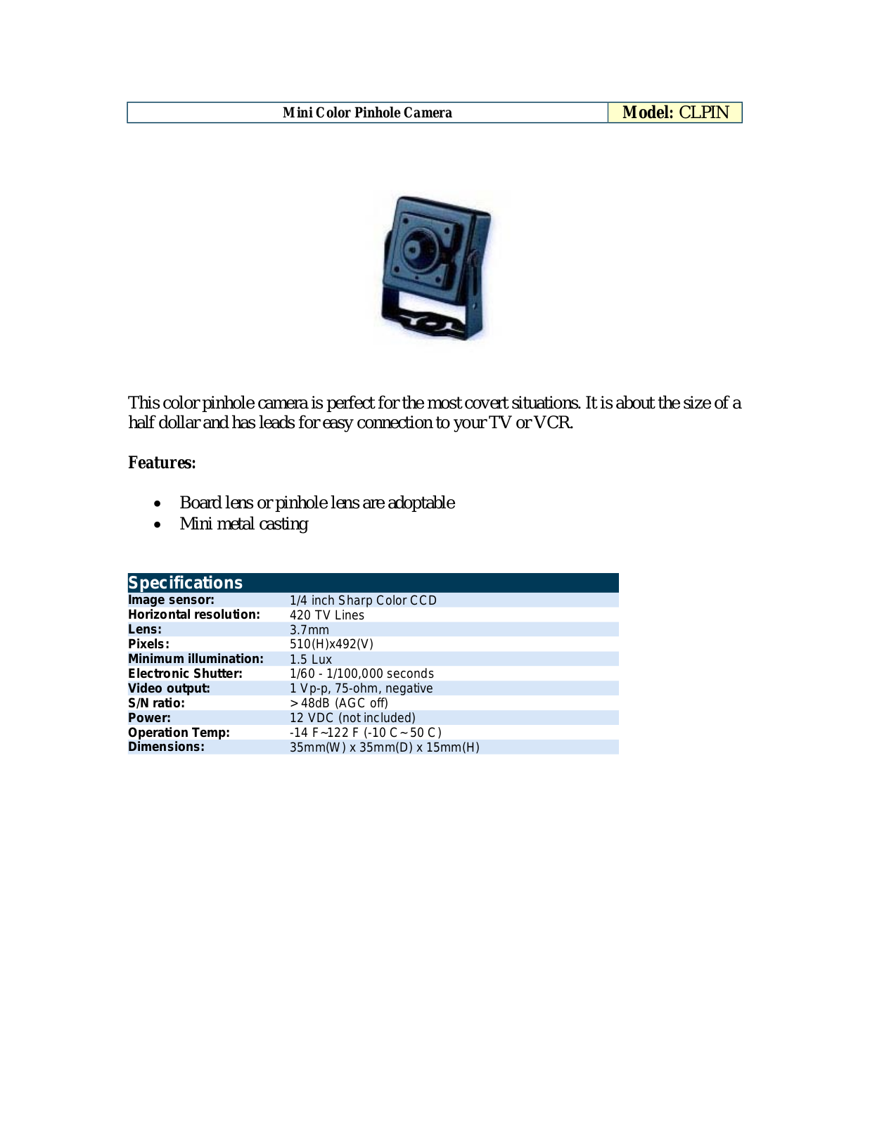 Optiview CLPIN User Manual