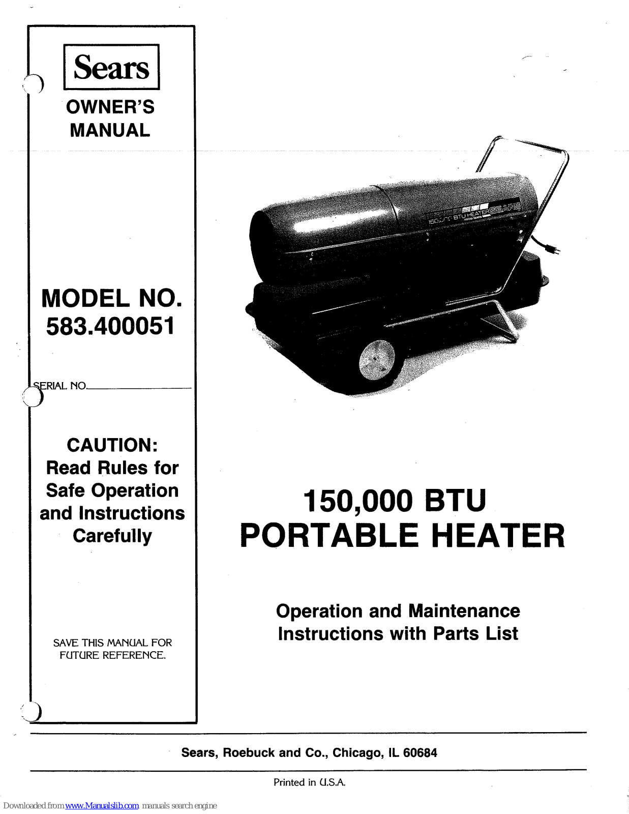 Sears 583.400051 Owner's Manual