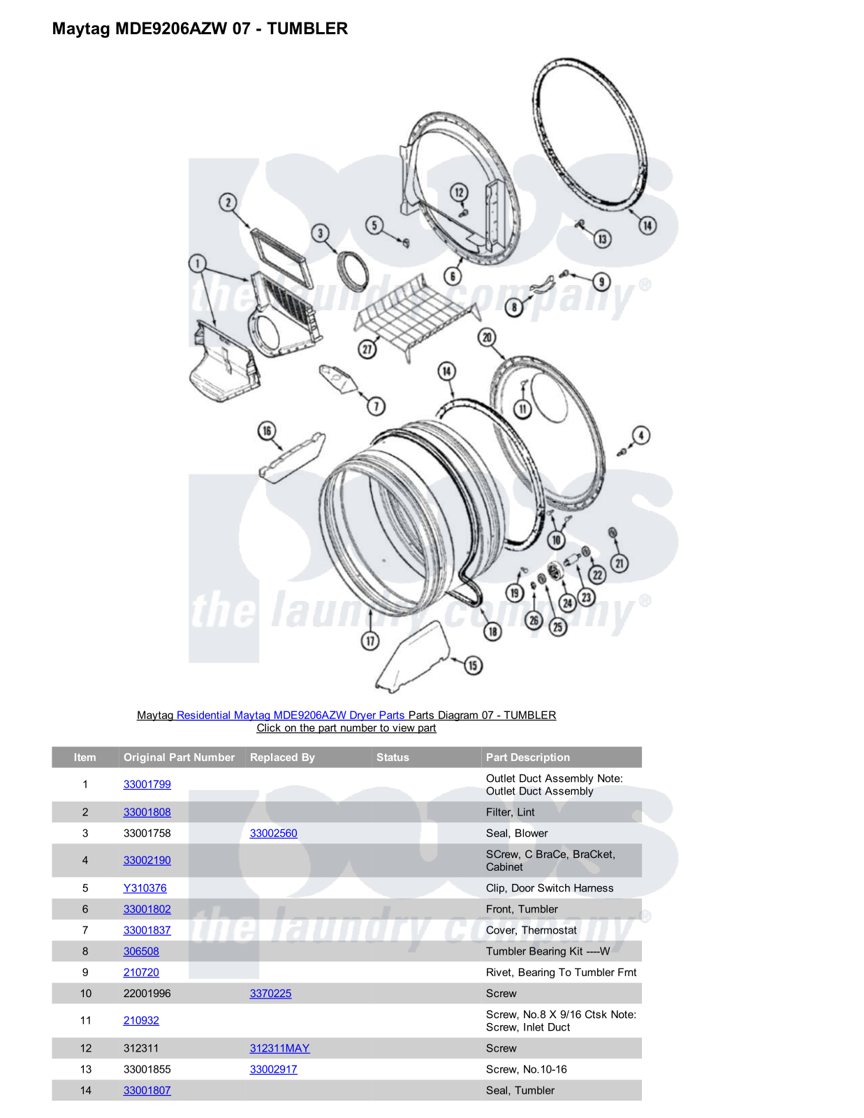 Maytag MDE9206AZW Parts Diagram