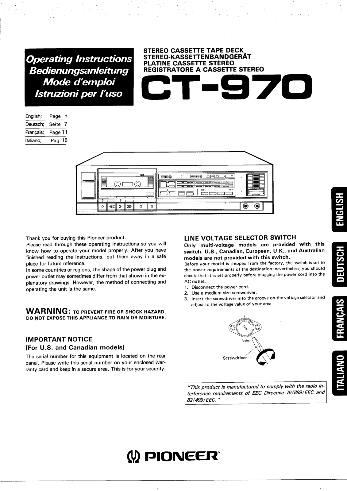 Pioneer CT-970 Owners manual