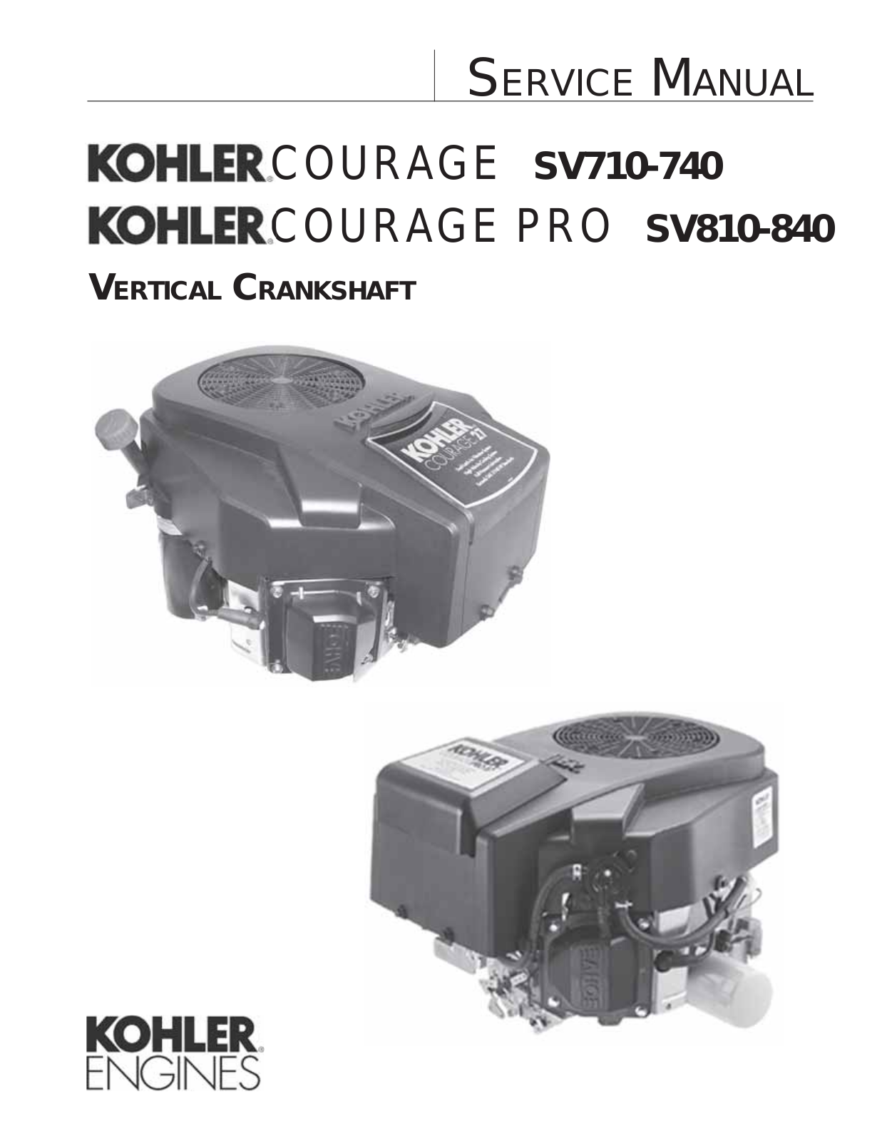Kohler SV720, SV830, SV840, SV710, COURAGE SV710 Manual