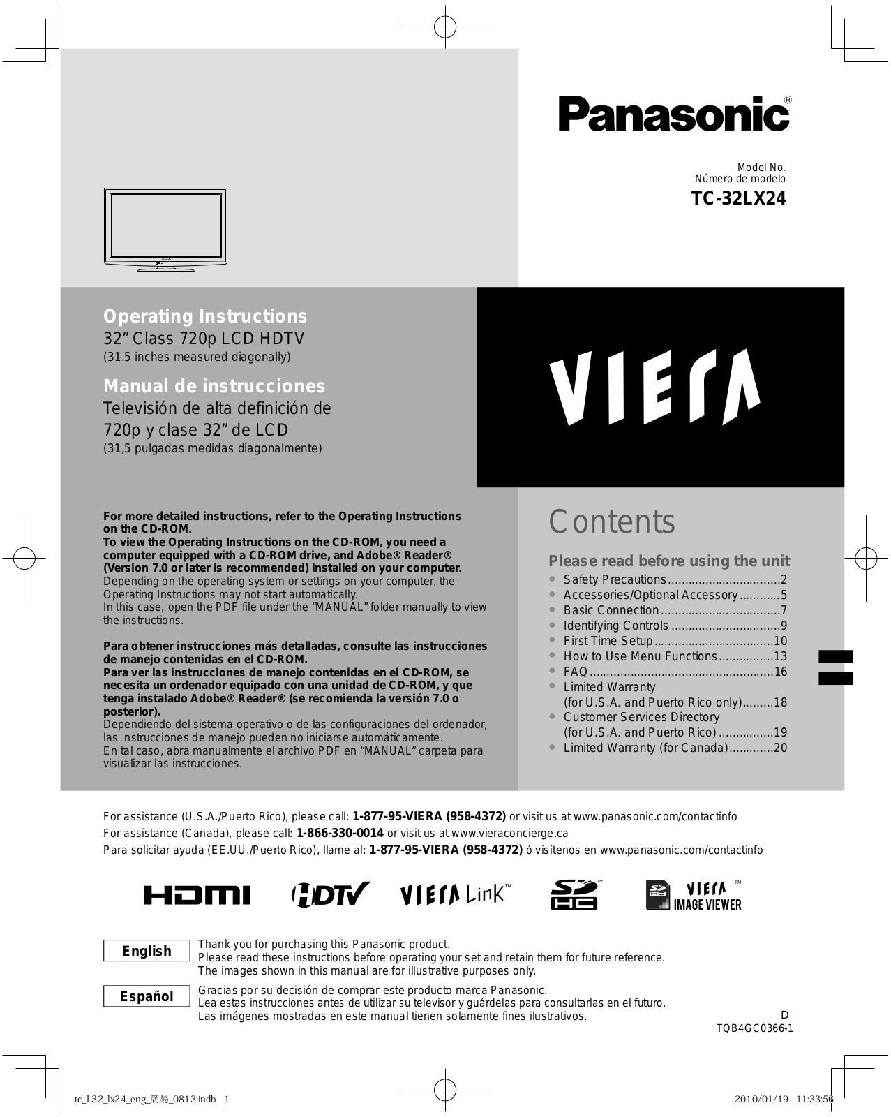 Panasonic tc-l32lx24 Operation Manual