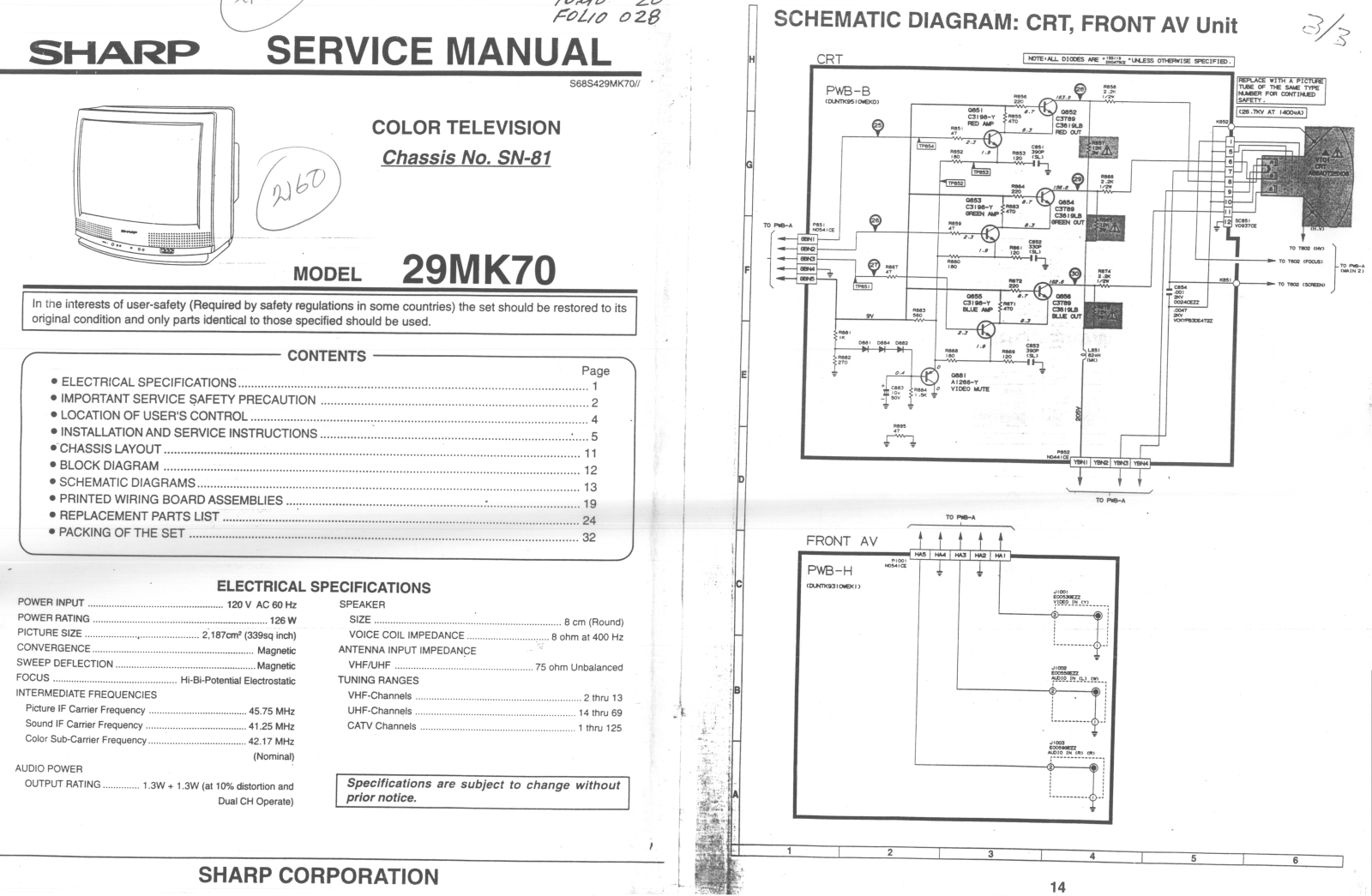 SHARP 29MK70 Diagram