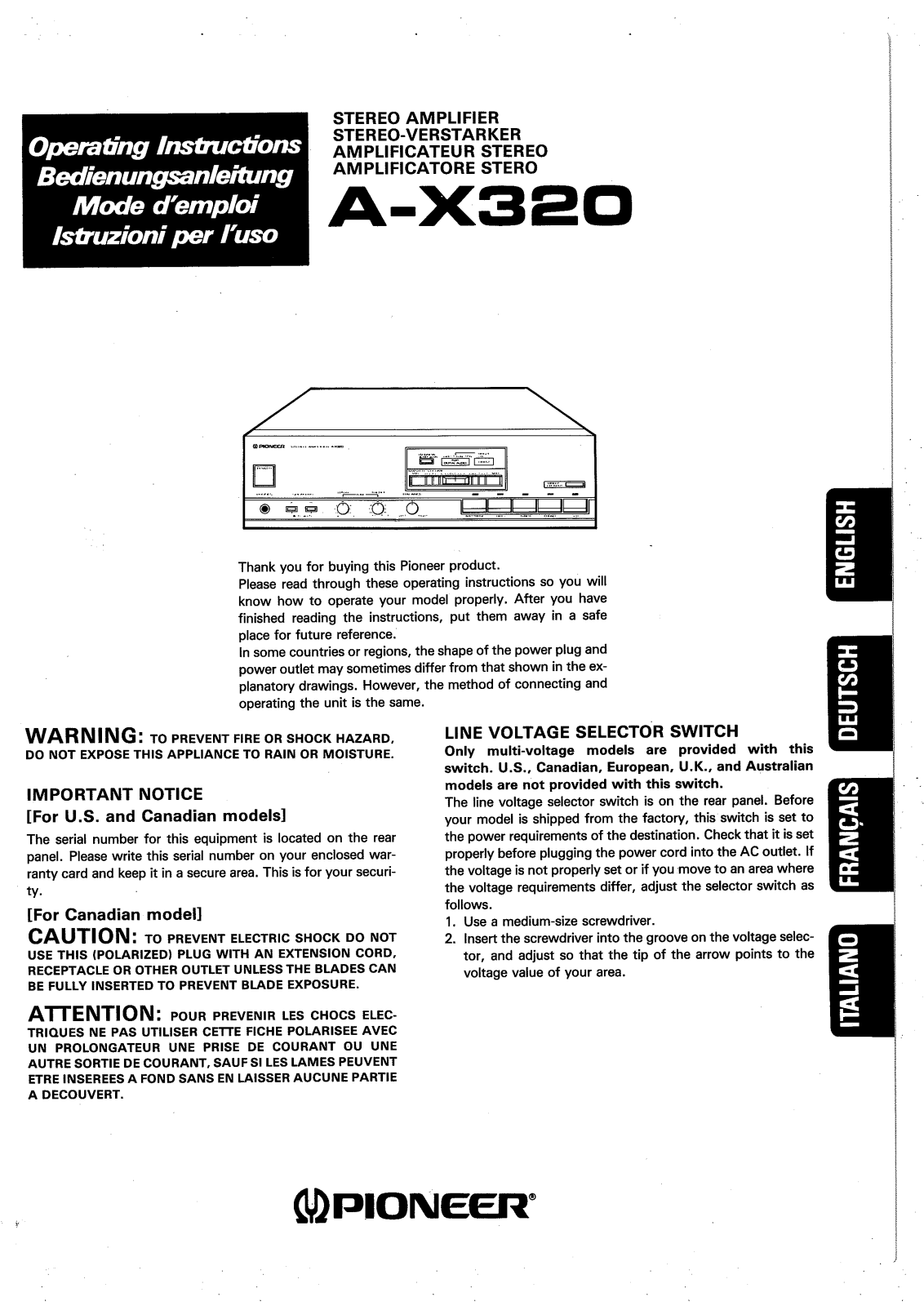 Pioneer A-X320 User Manual