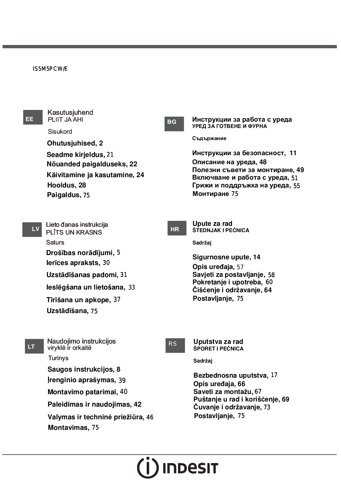 INDESIT IS5M5PCW/E User Manual