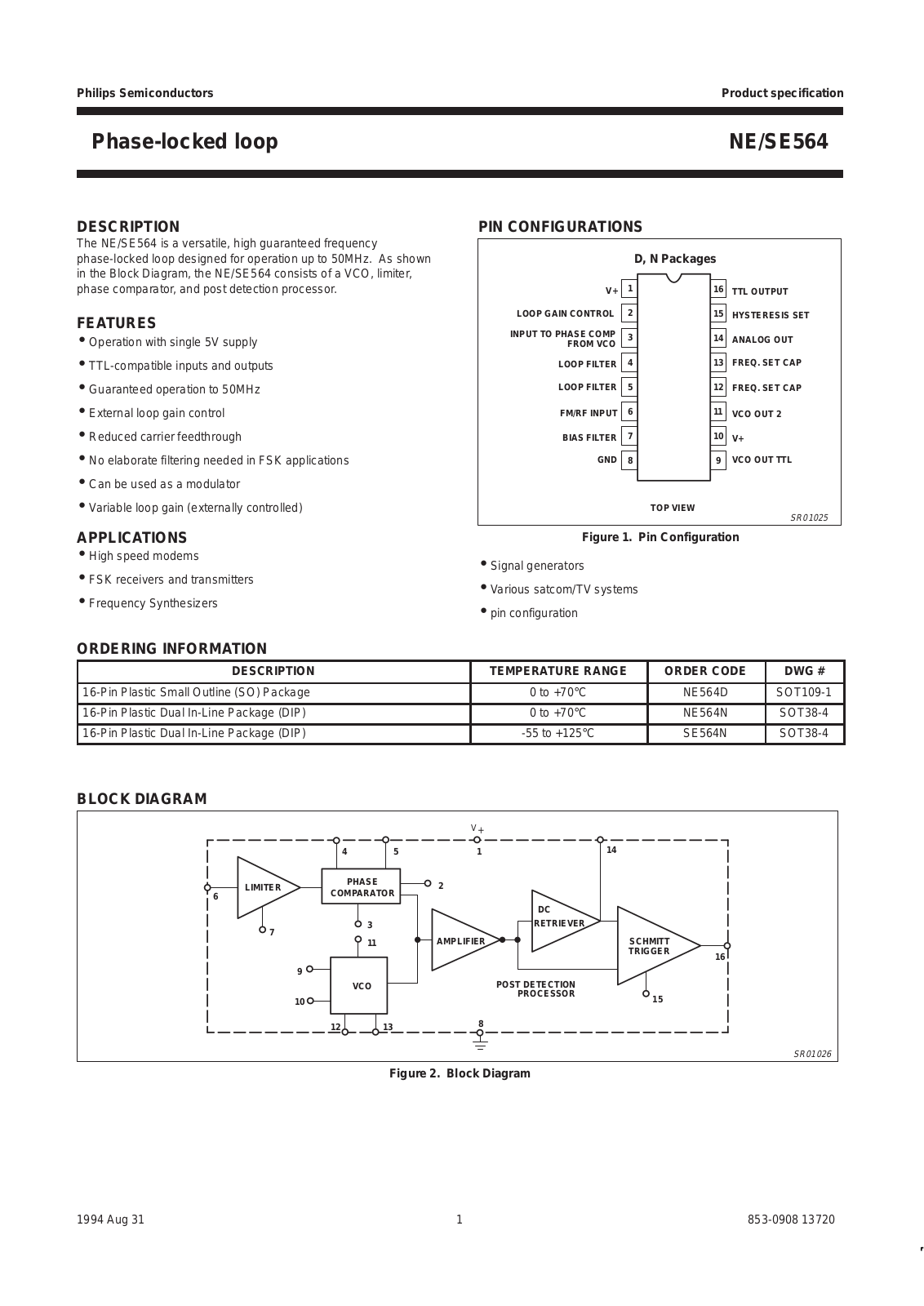 Philips NE564D, NE564N, SE564N Datasheet