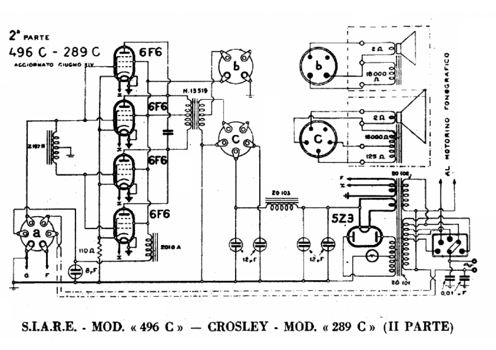 Siare Crosley 496c, 289c schematic