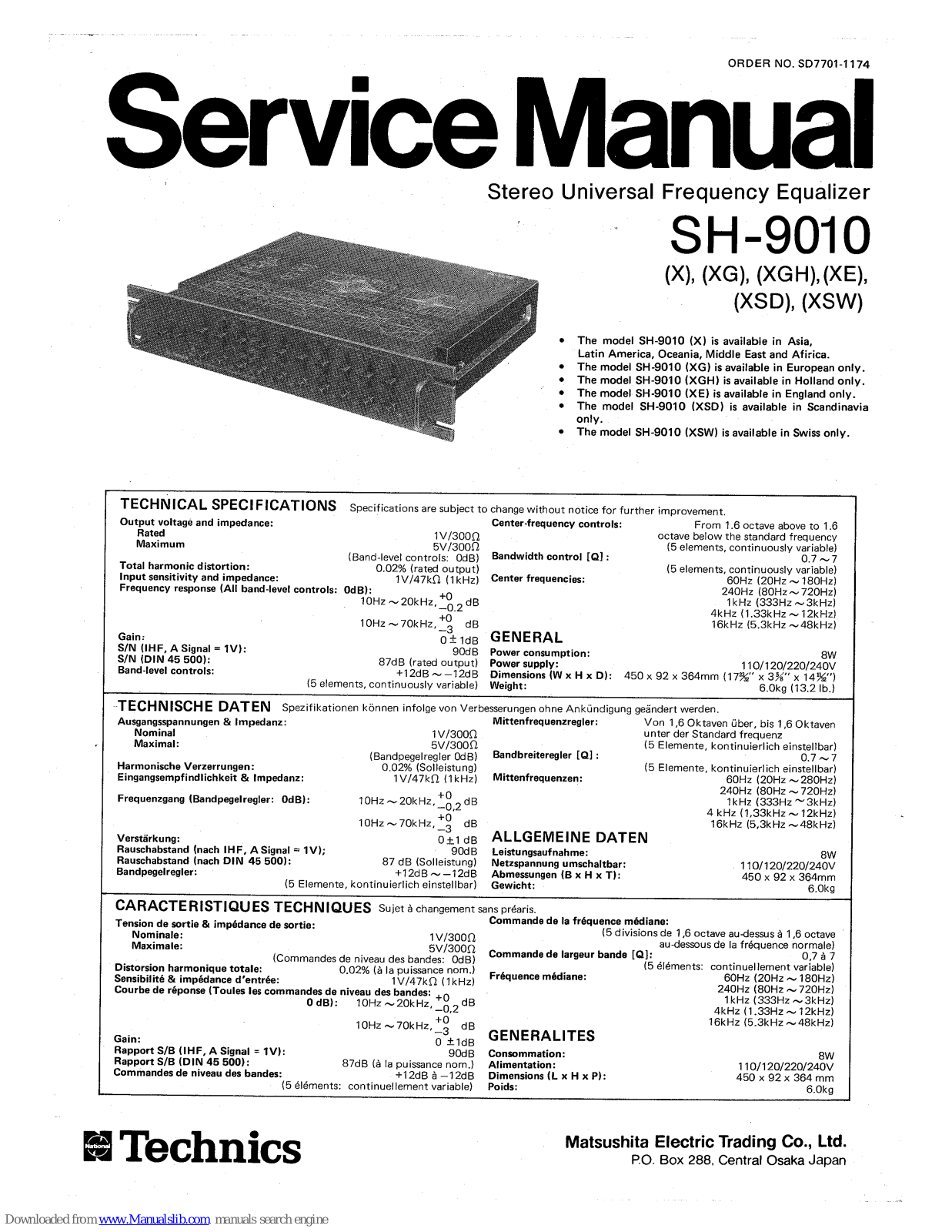 Technics SH-9010, SH-9010X, SH-9010XG, SH-9010XGH, SH-9010XE Service Manual