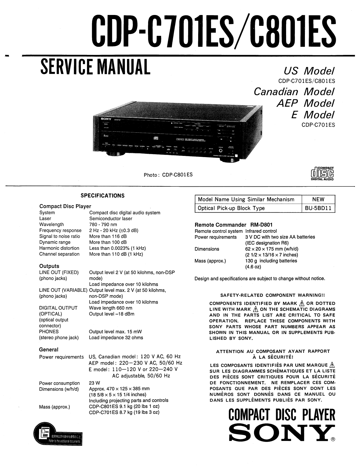 Sony CDPC-701-ES, CDPC-801-ES Service manual
