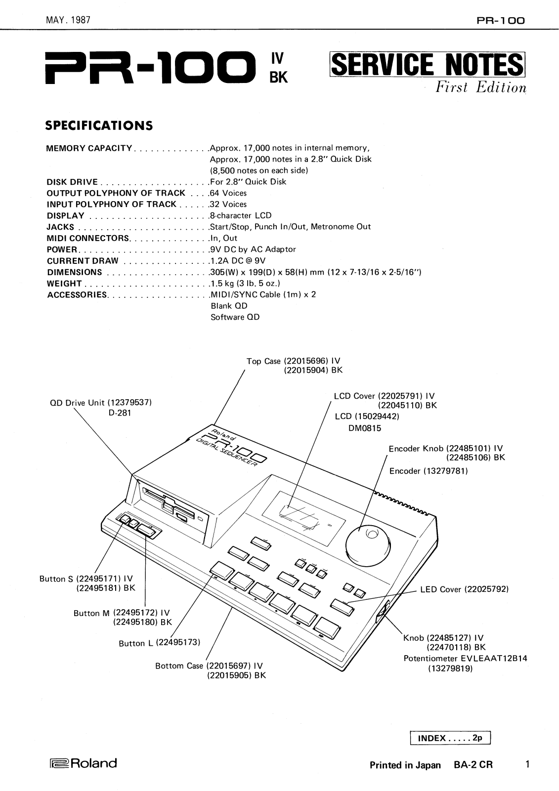 Roland PR-100 Schematic