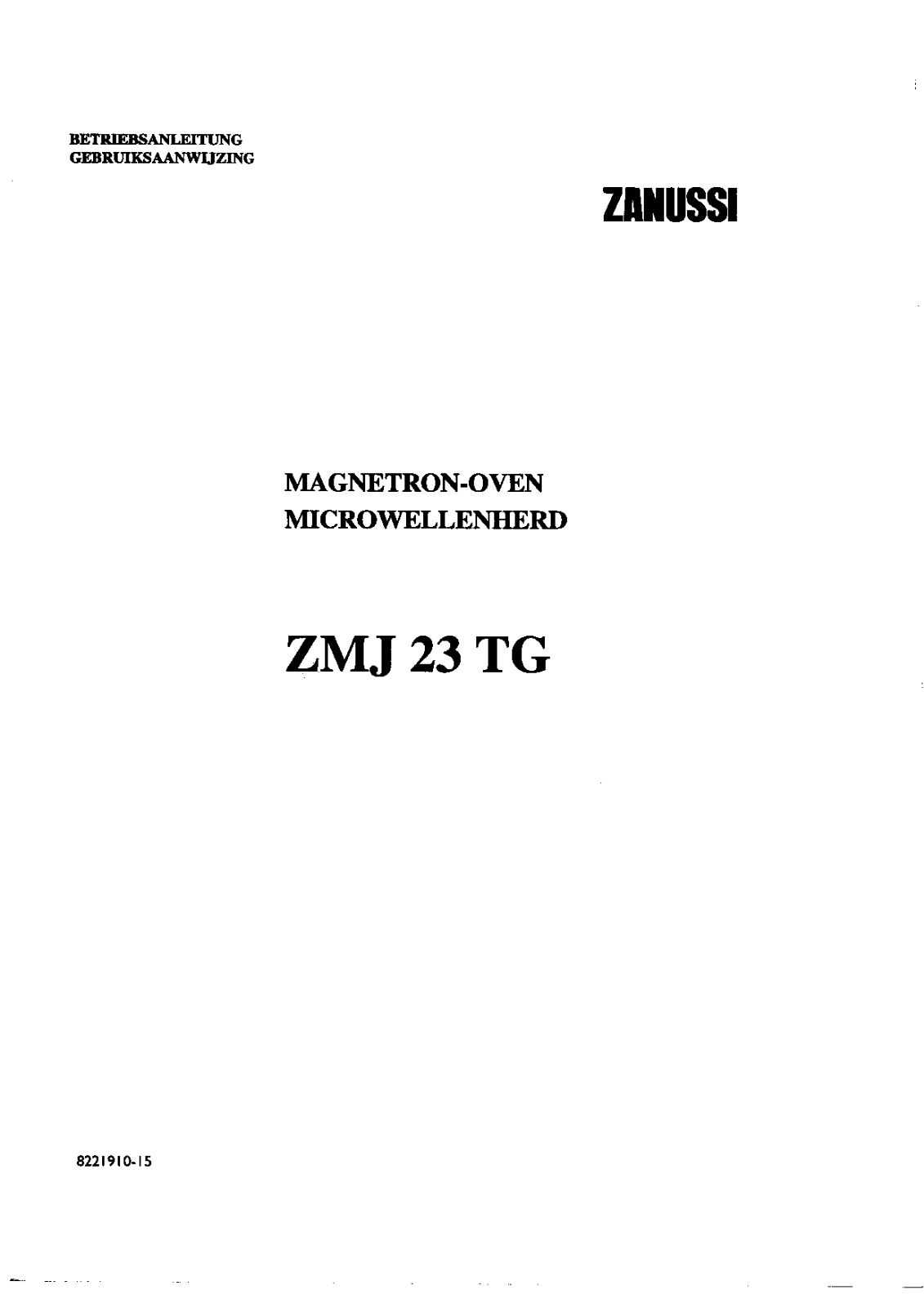 Zanussi ZMG23TG, ZMJ23TG User Manual