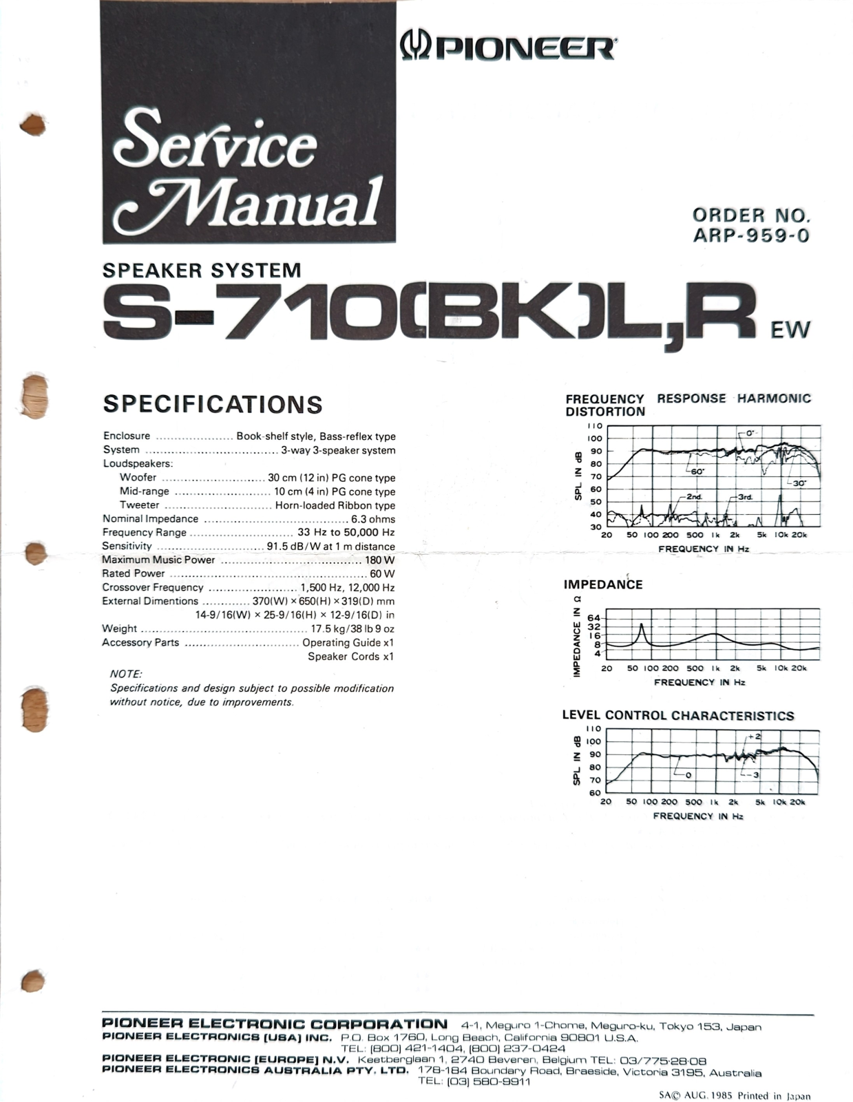 Pioneer S-710 Service Manual