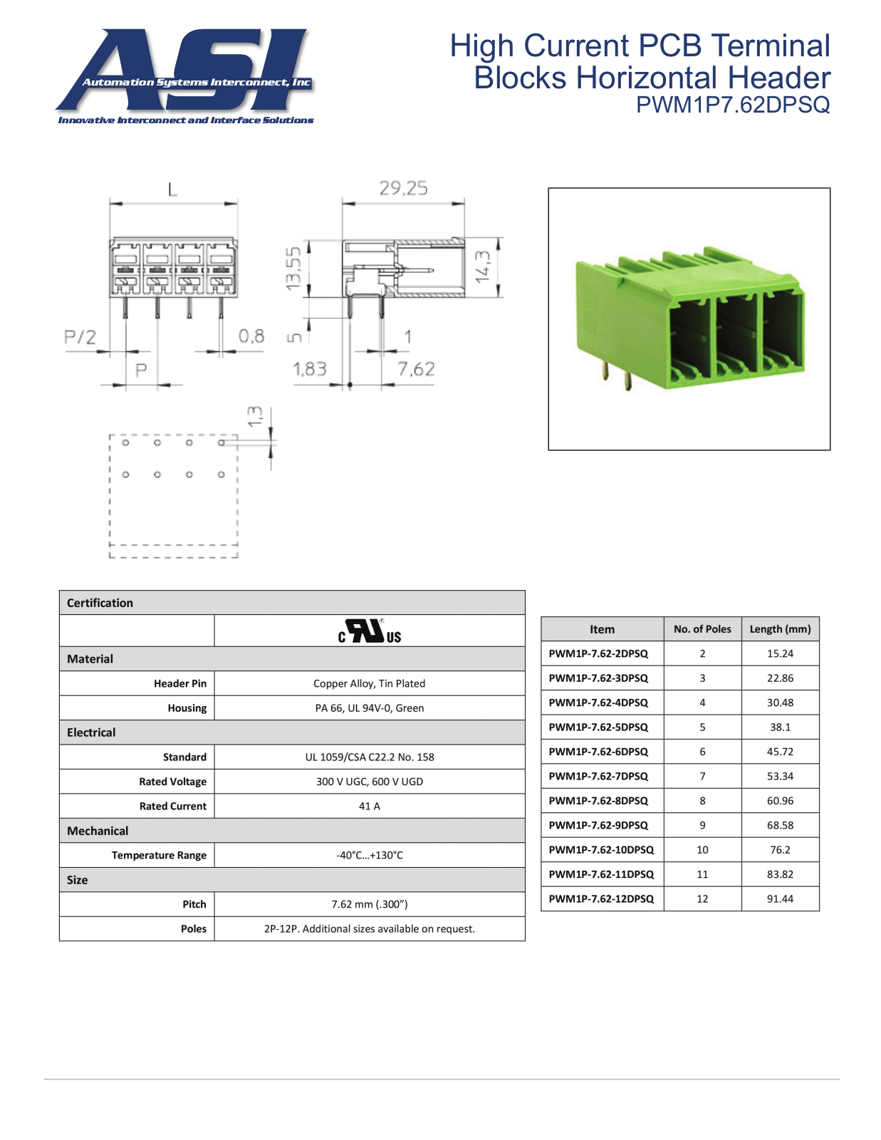 ASI-Automation Systems Interconnect PWM1P7.62DPSQ Data Sheet