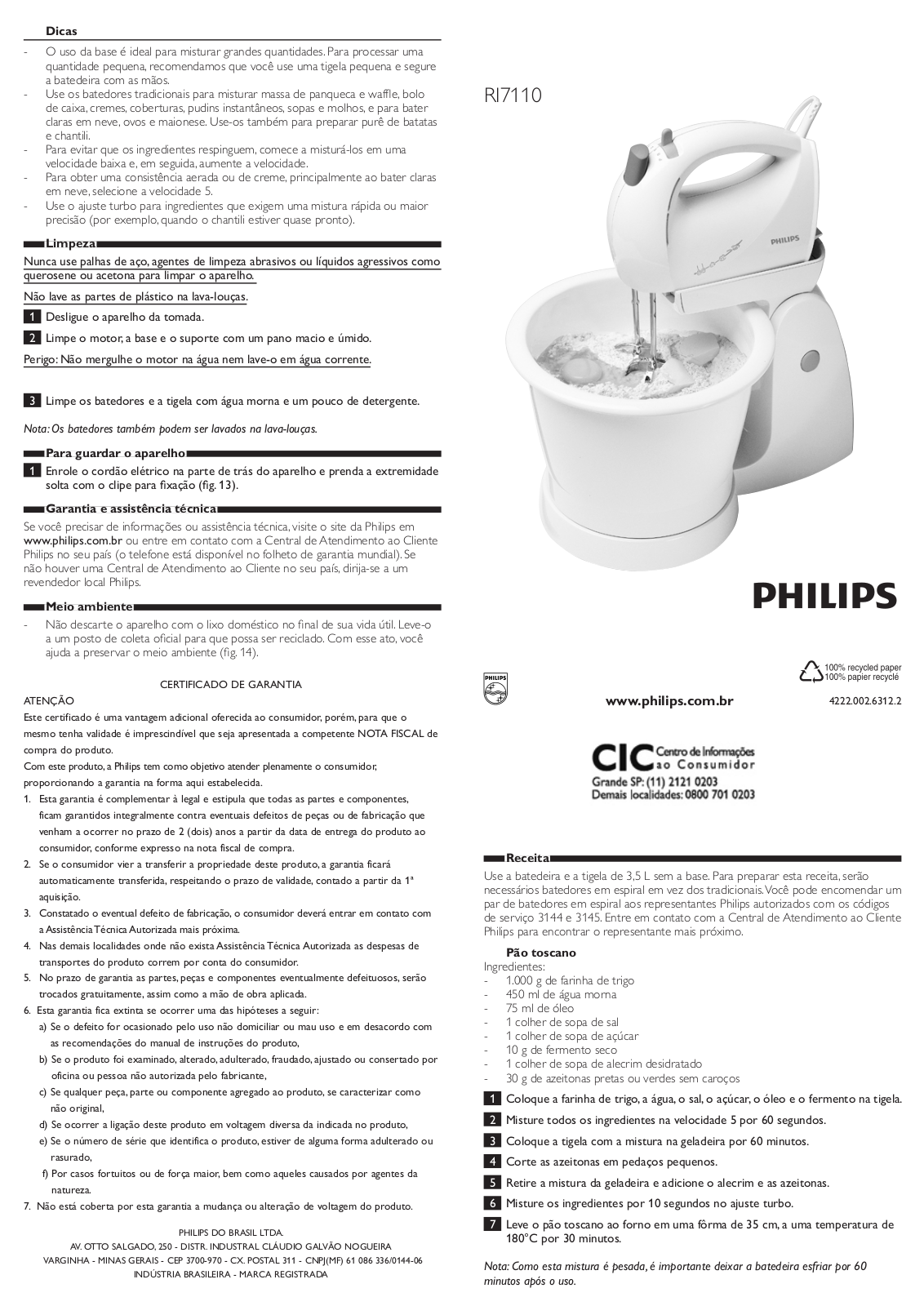 Philips RI7110/01, RI7110/00 User Manual