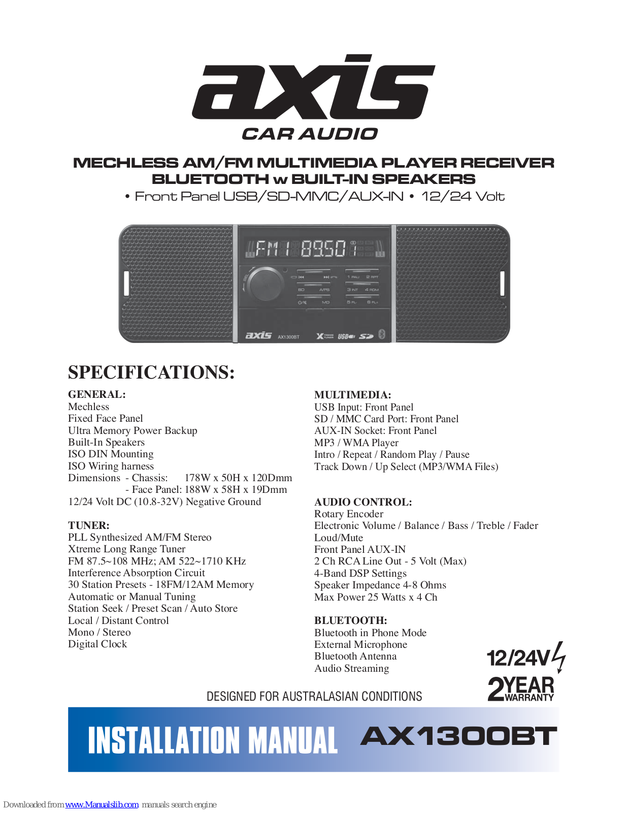 Axis AX1300BT Installation Manual