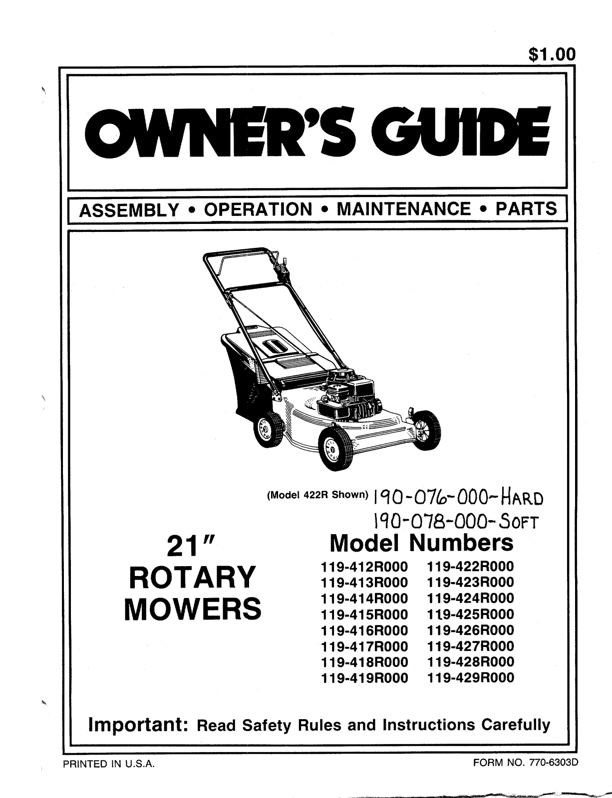 MTD 119-427R000, 119-424R000, 119-414R000, 119-412R000, 119-415R000 User Manual