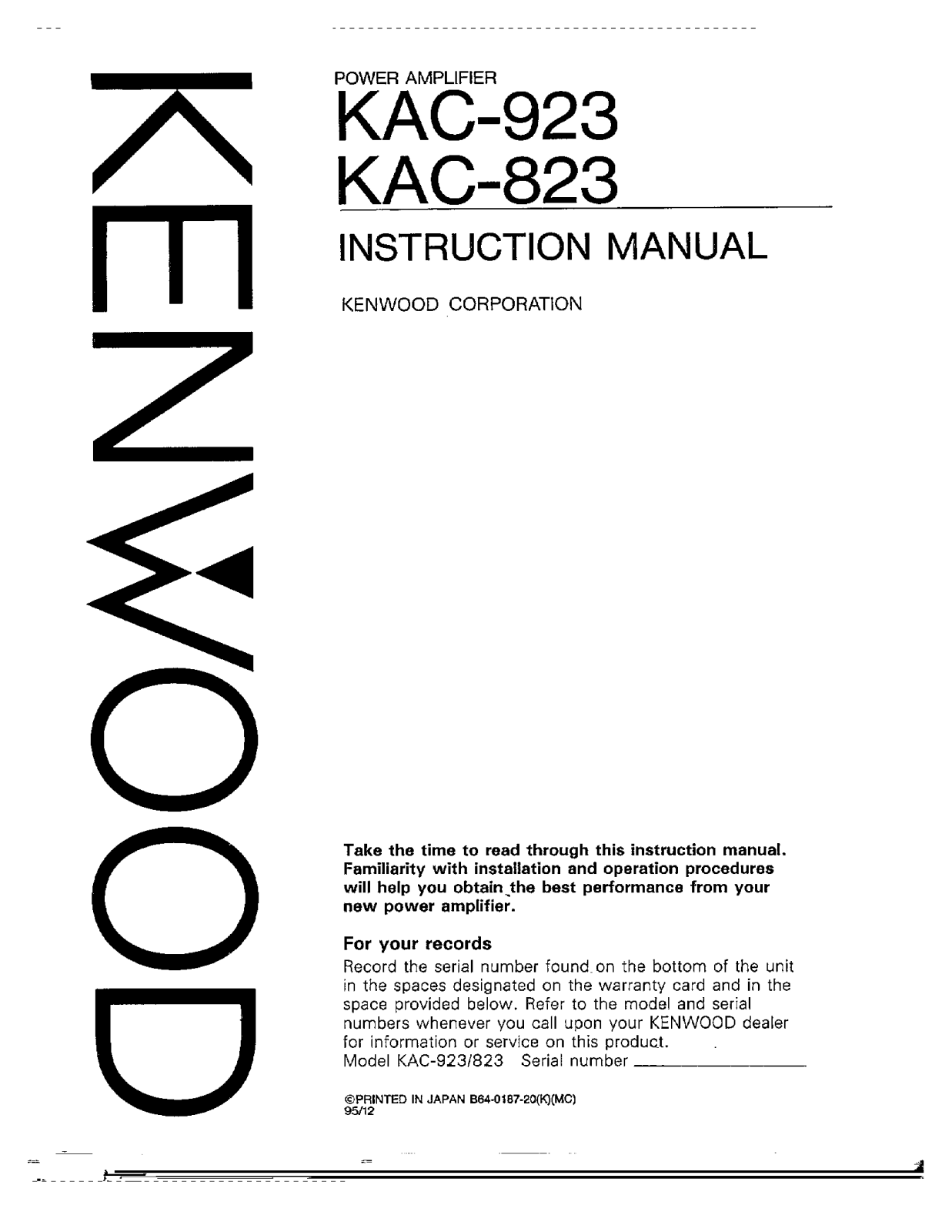 Kenwood KAC-923, KAC-823 Owner's Manual