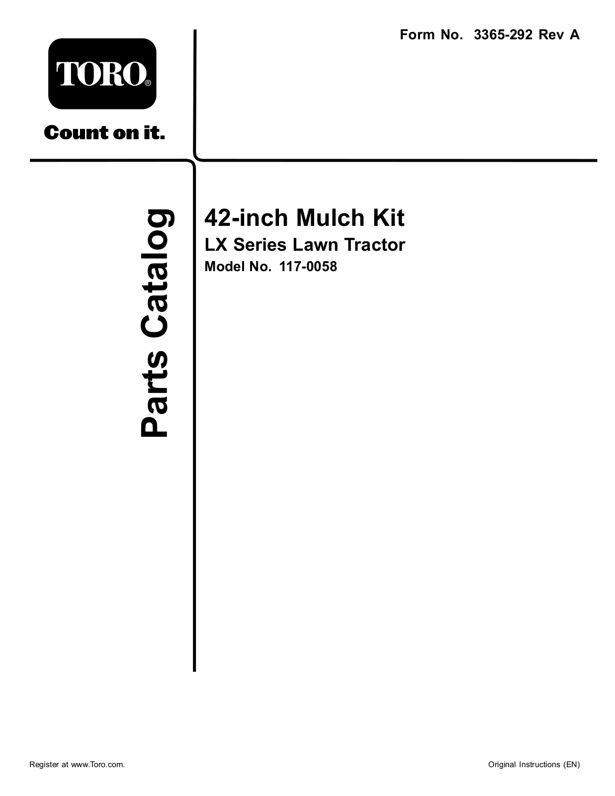 Toro 117-0058 Parts Catalogue