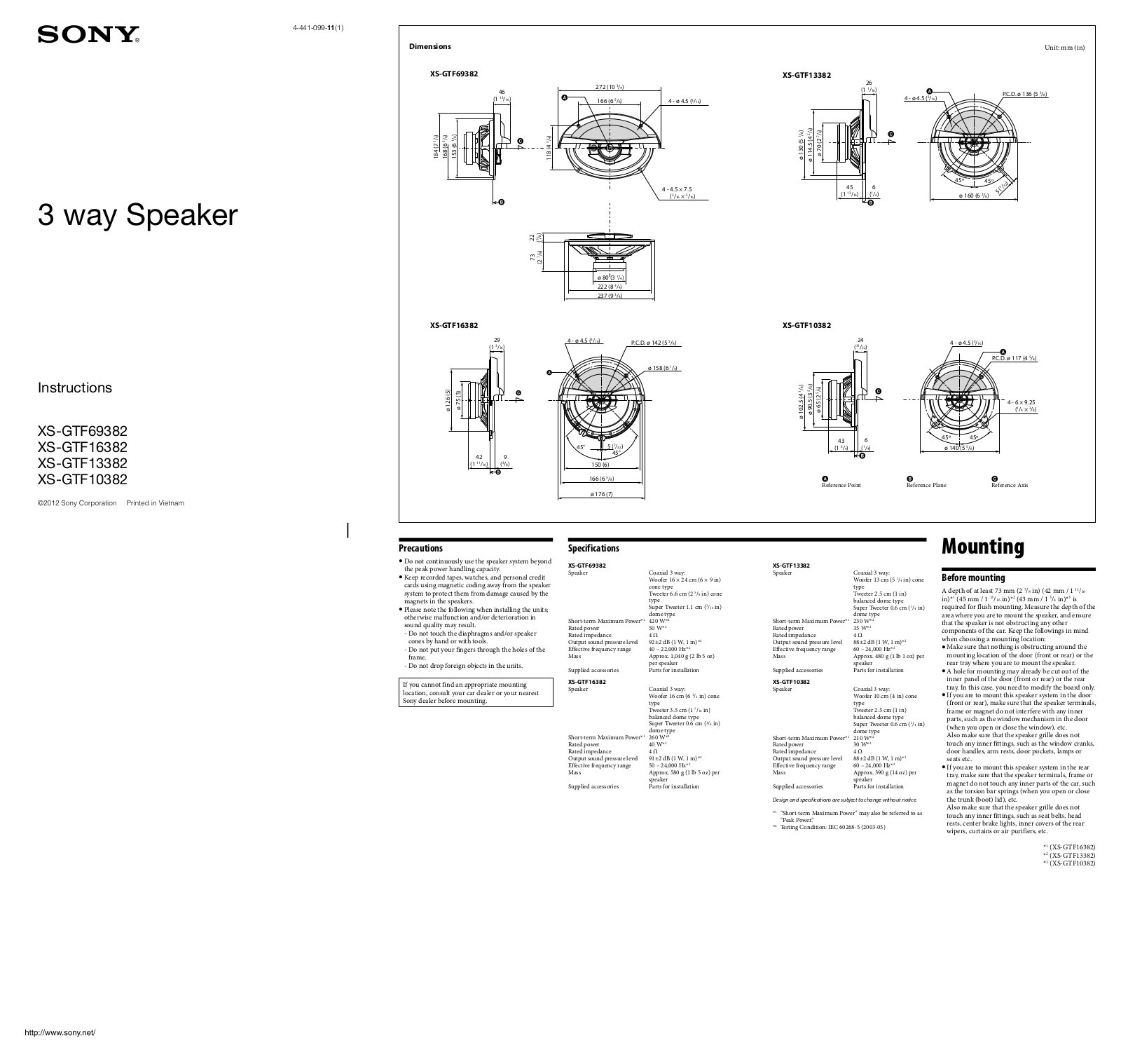 Sony XS-GTF13382 Users guide - ManualMachine.com
