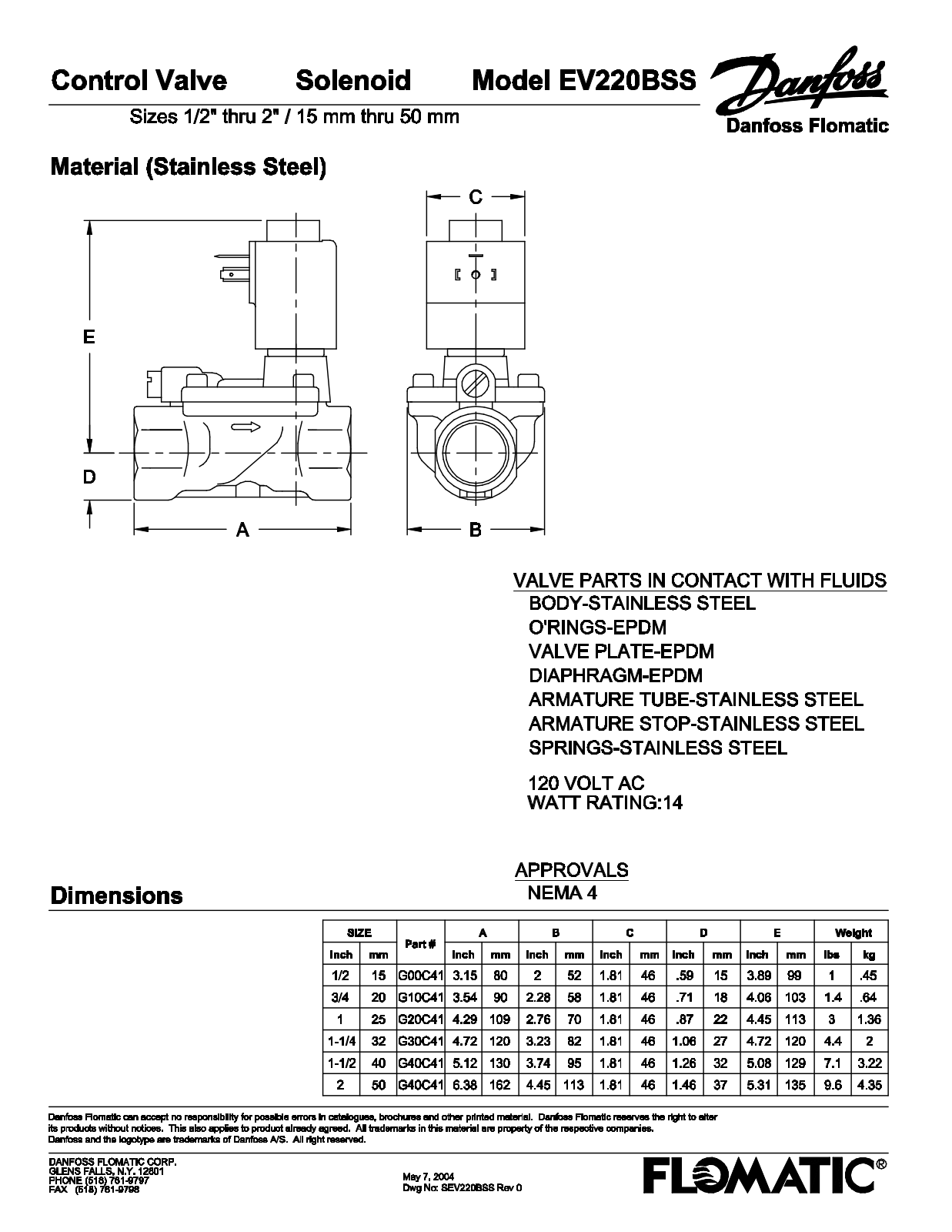 Flomatic EV220BSS Shematics