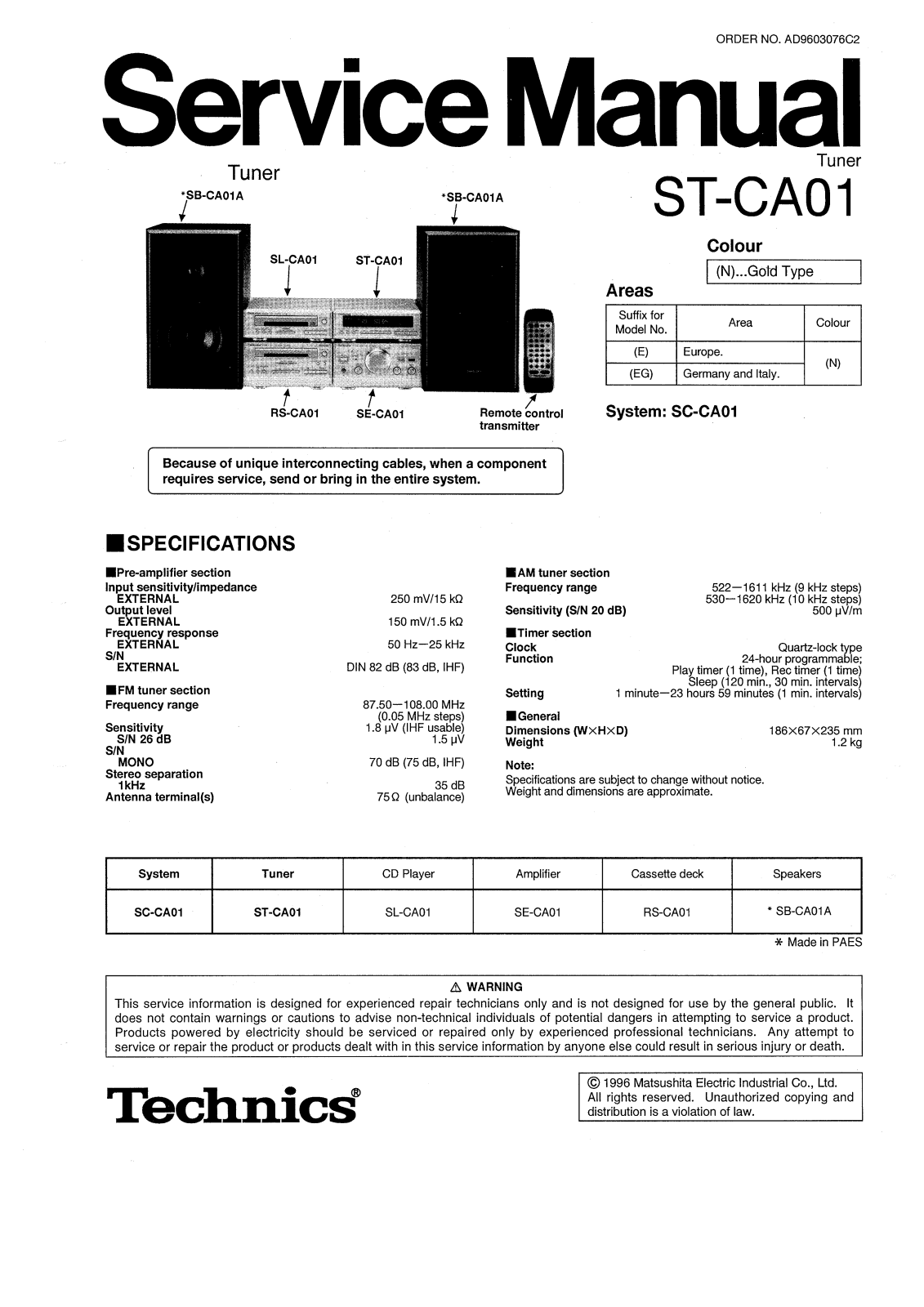 Technics ST-CA-01 Service Manual