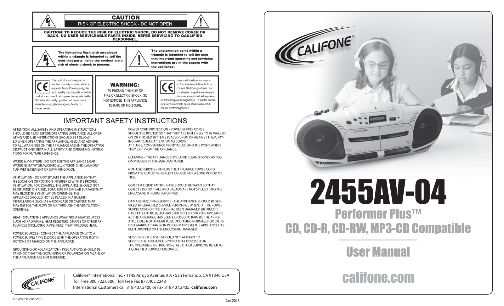 Califone 2455AV-04 User Manual